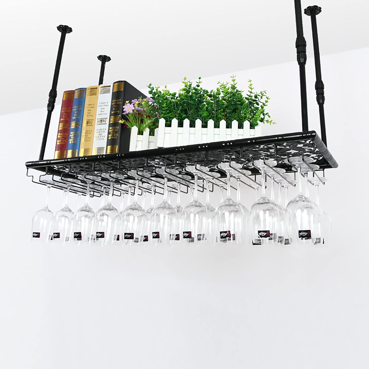 Industrial Retro Wall-Mounted Wine Rack with Adjustable Rods