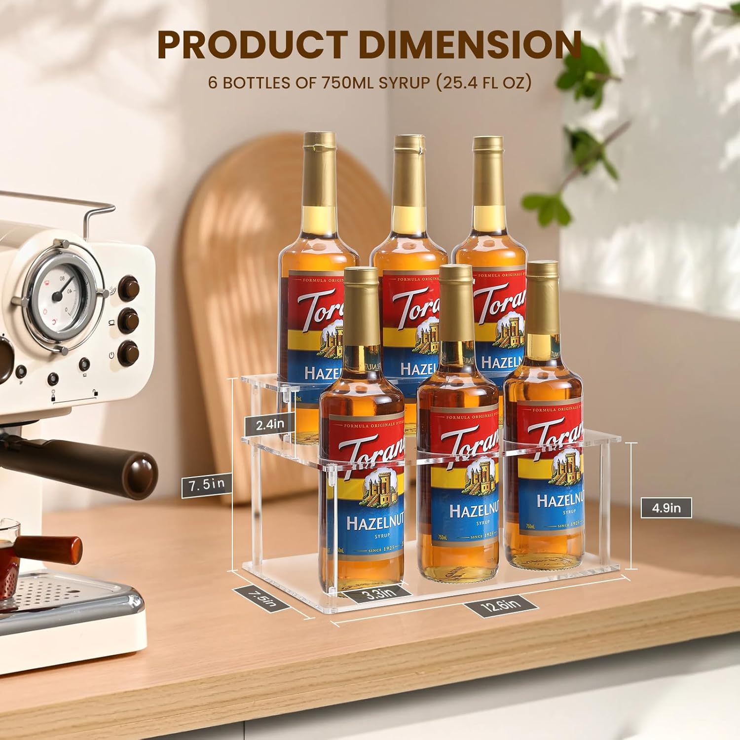 Baosia Acrylic Syrup Rack for 6 Bottles Coffee Bar Organizer