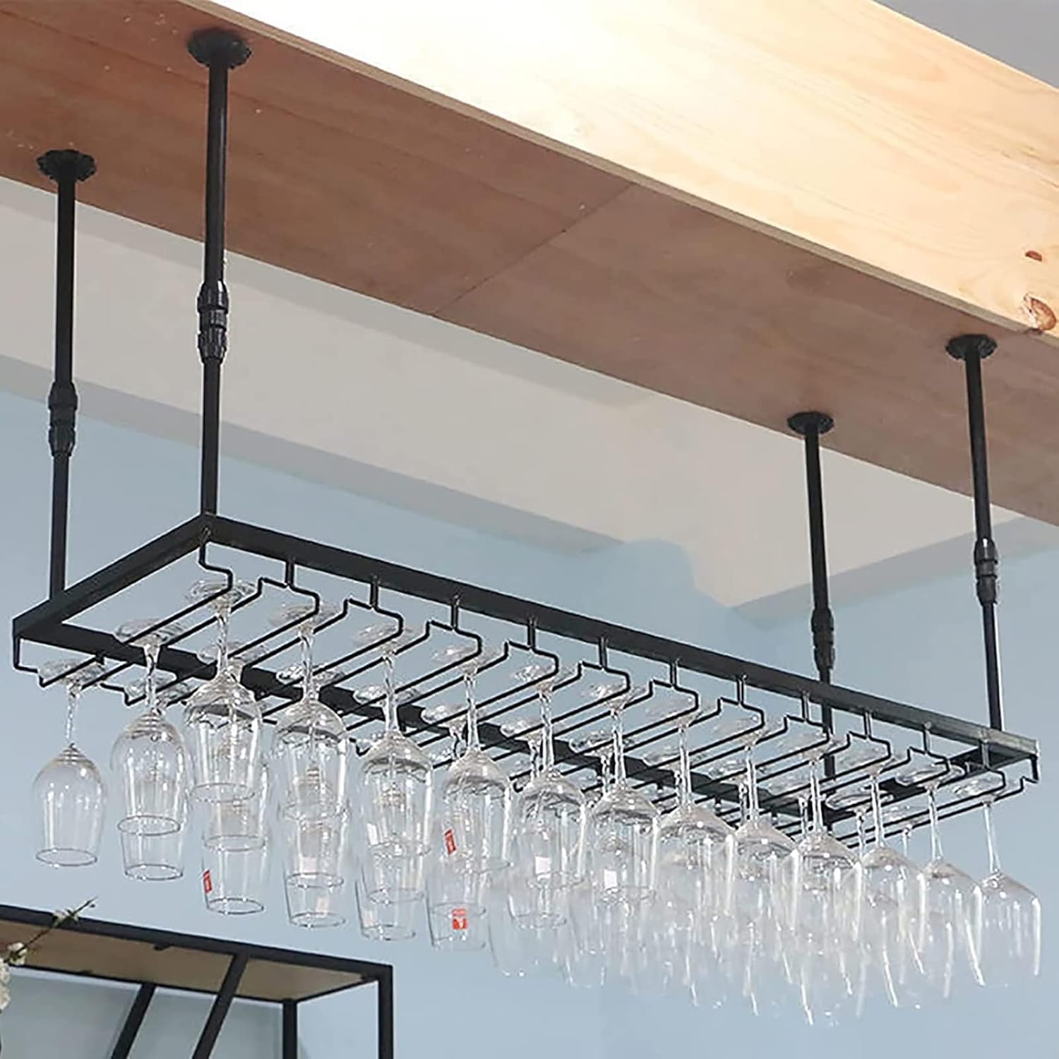 Adjustable Wall-Mounted Wine Glass Rack Black