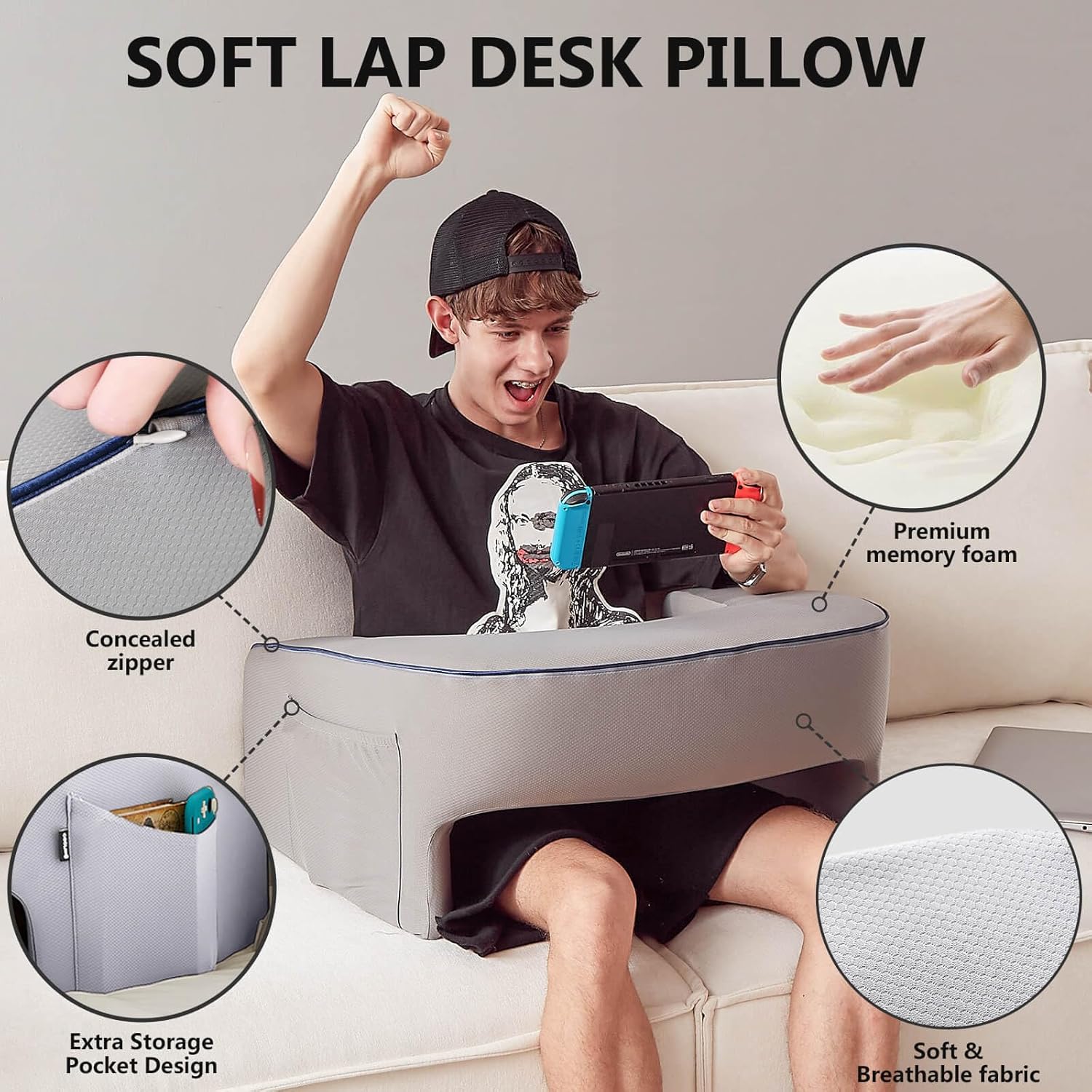 Cooloo8 Reading Pillow with Armrests and Lap Desk