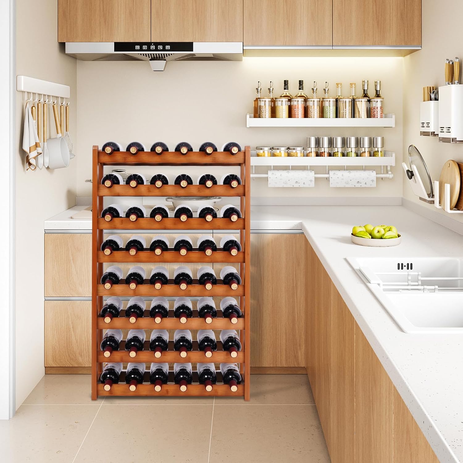 Freestanding Bamboo Wine Rack for Home Kitchen Dining Room