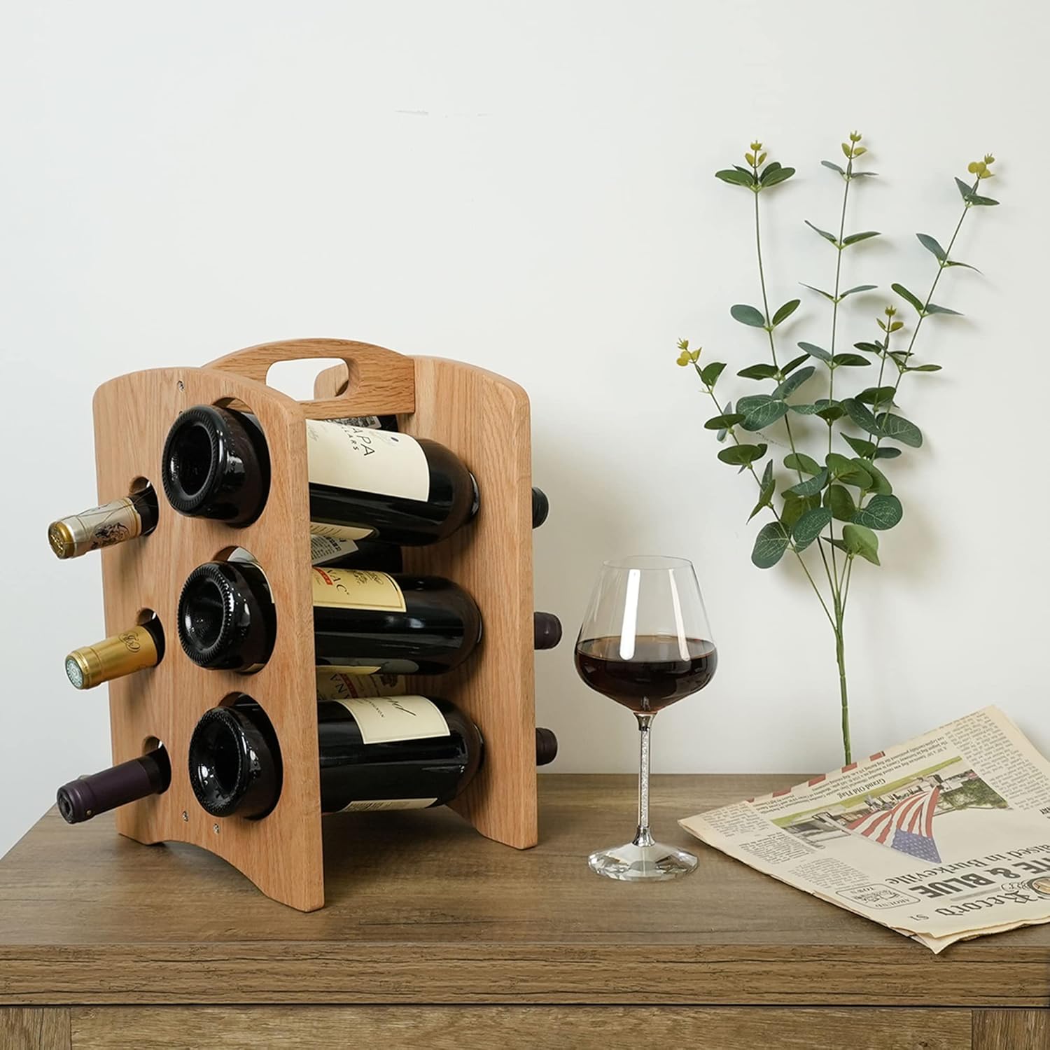 CONSDAN 6-Bottle Freestanding Wine Rack Natural