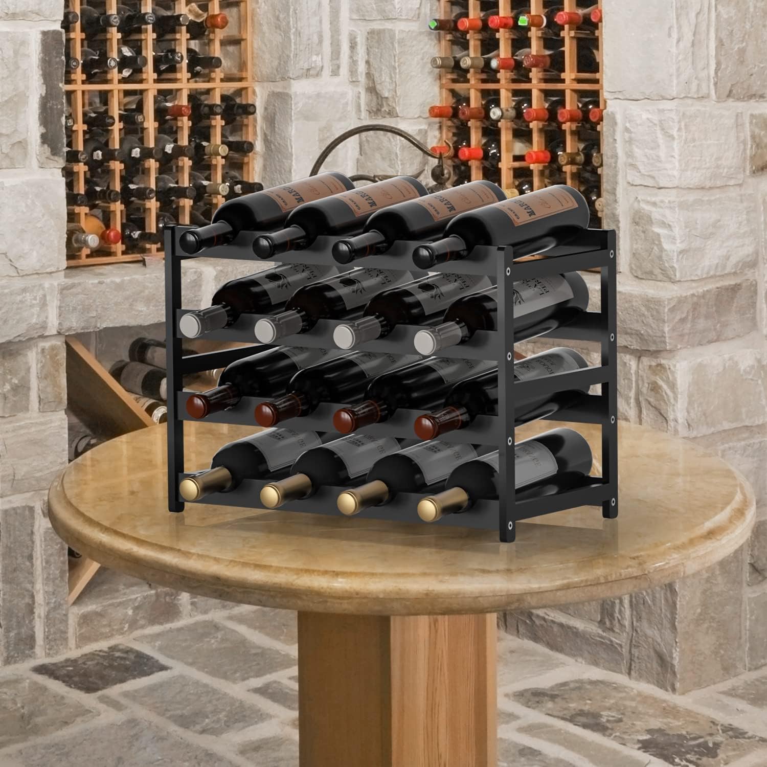 Ruichang 4-Tier Bamboo Wine Rack - 16 Bottle Capacity 1