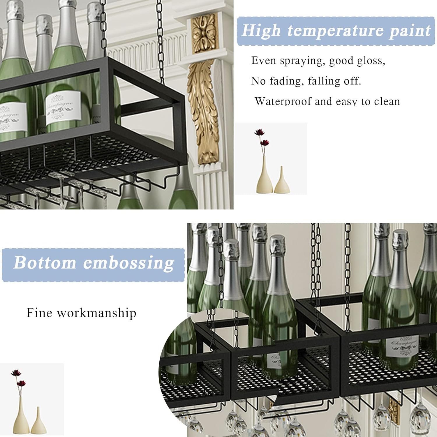 KOHARA Hanging Wine Glass Rack - Wall-Mounted Wine Shelf for Kitchen Bar