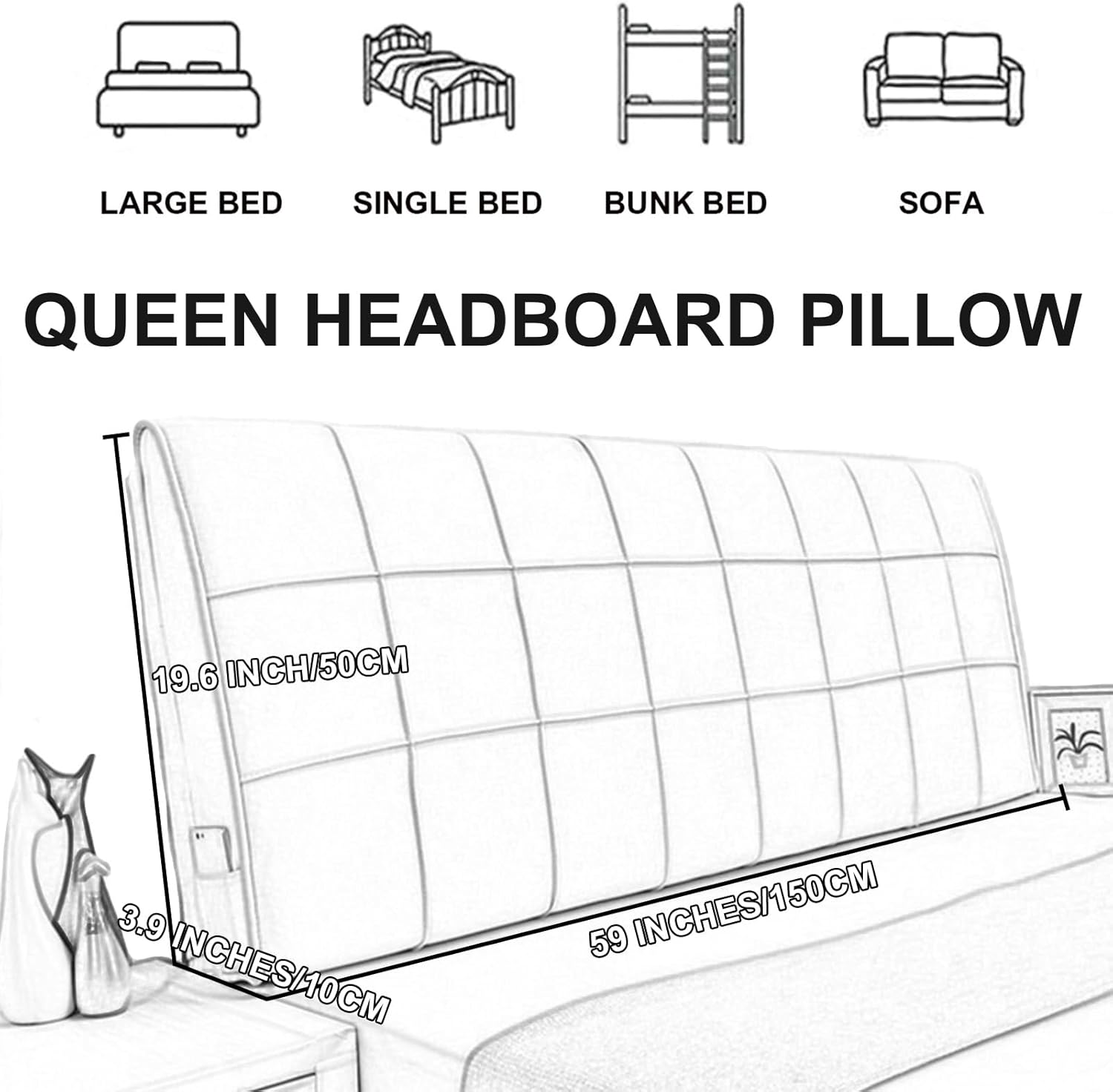 ZZYK Linen Reading Pillow with Headboard Backrest Support