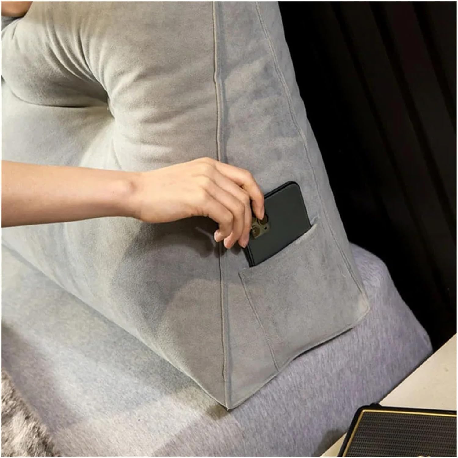 GeRRiT Velvet Headboard Pillow with Side Pocket