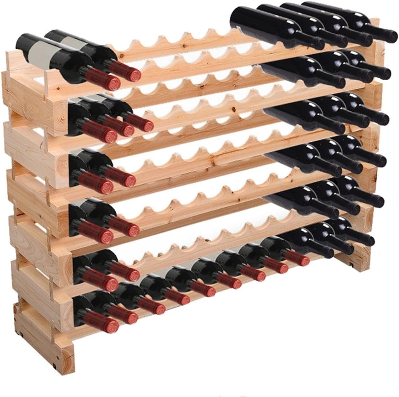 6 Tier Pine Wood Wine Rack 72 Bottles Storage Organizer