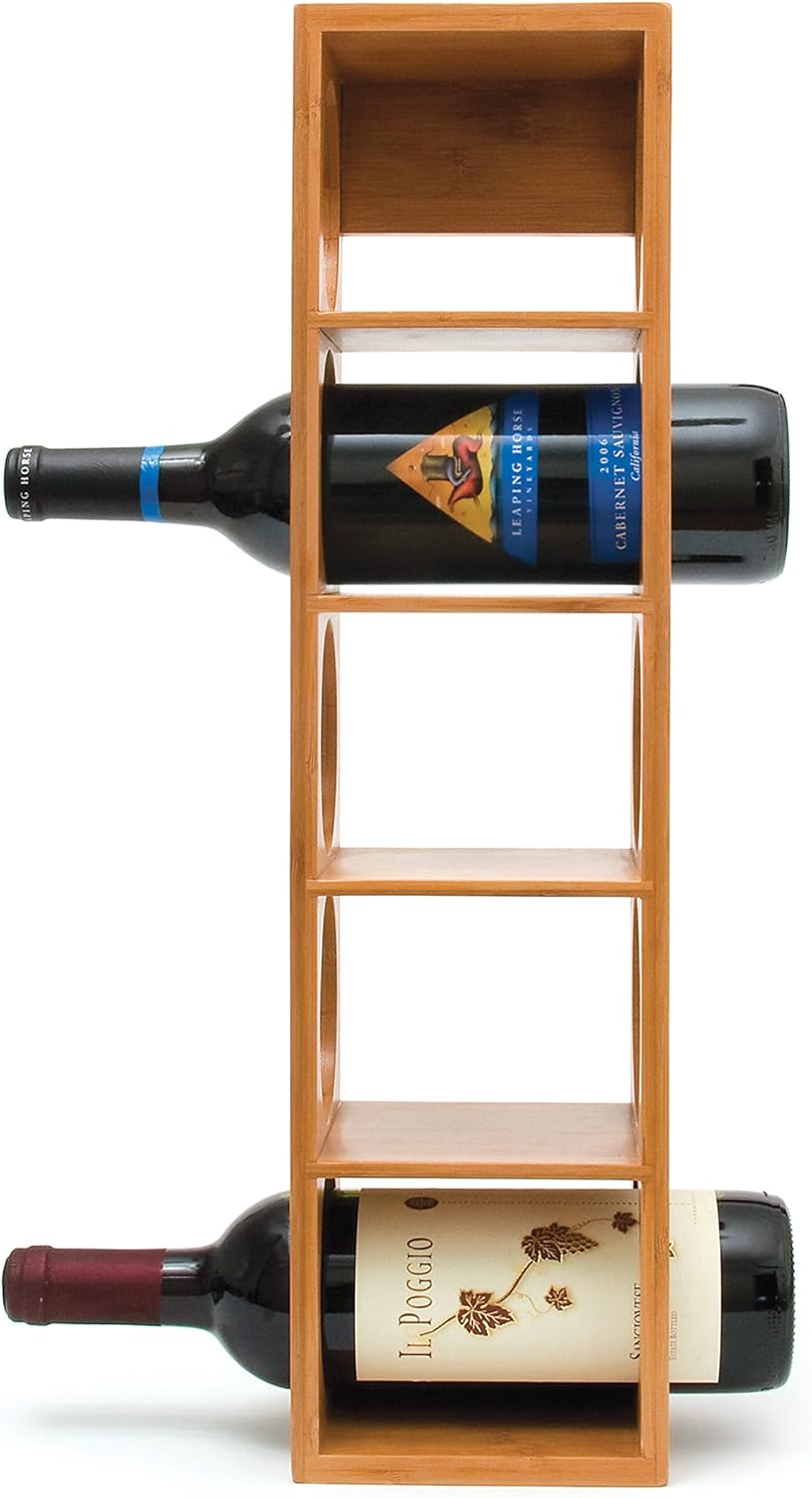 Bamboo Wood 5-Bottle Wine Rack Stackable Durable