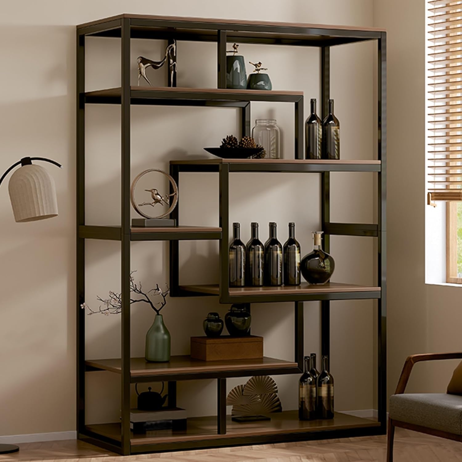 Yclty Freestanding Wine Rack with 6 Shelves Industrial Style
