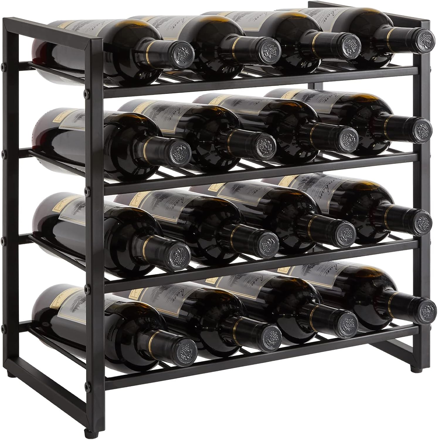 IBUYKE 4 Tier Metal Wine Rack 16 Bottle Capacity Black
