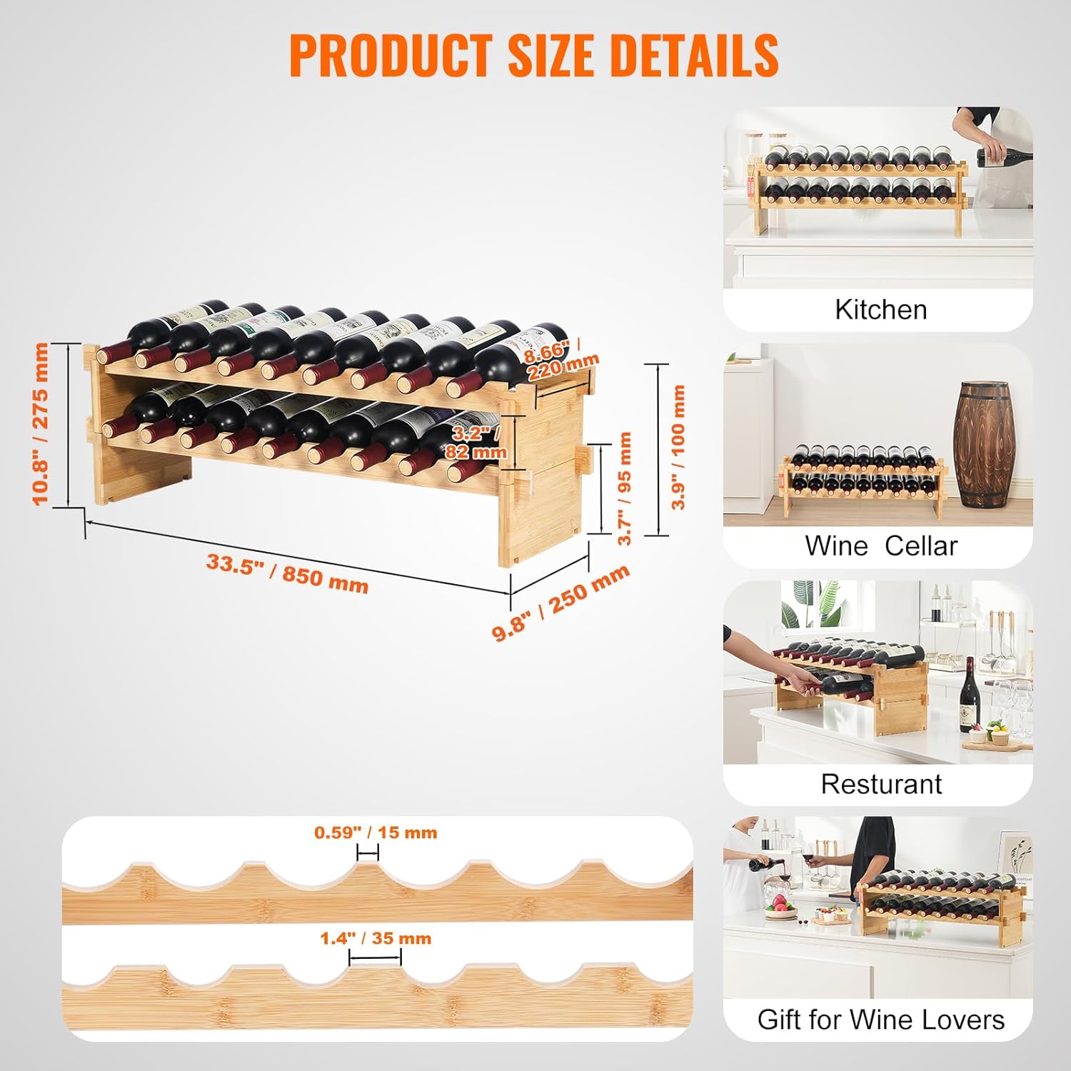 VEVOR 18-Bottle Stackable Freestanding Wine Rack