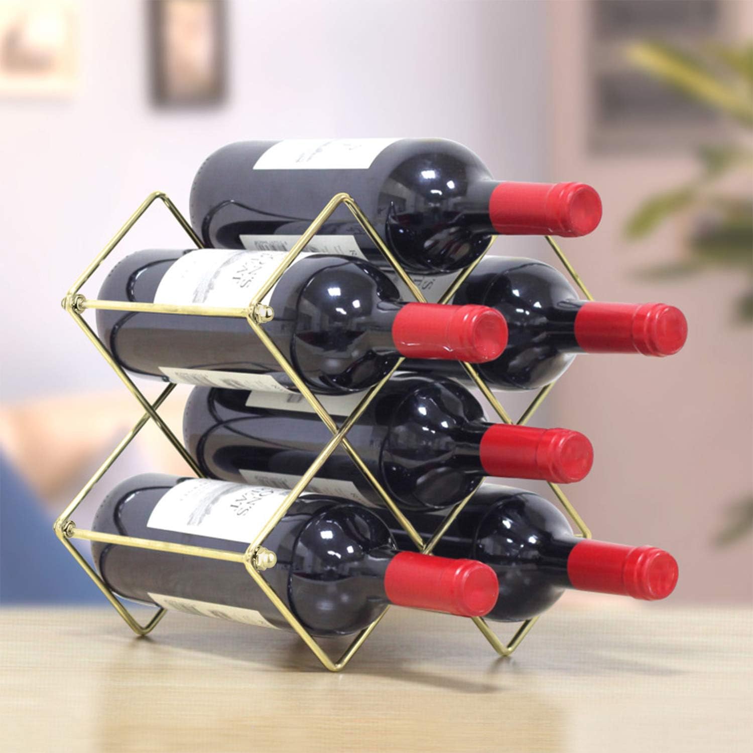 Yimerlen Tabletop Wine Rack 6 Bottle Capacity Gold Finish