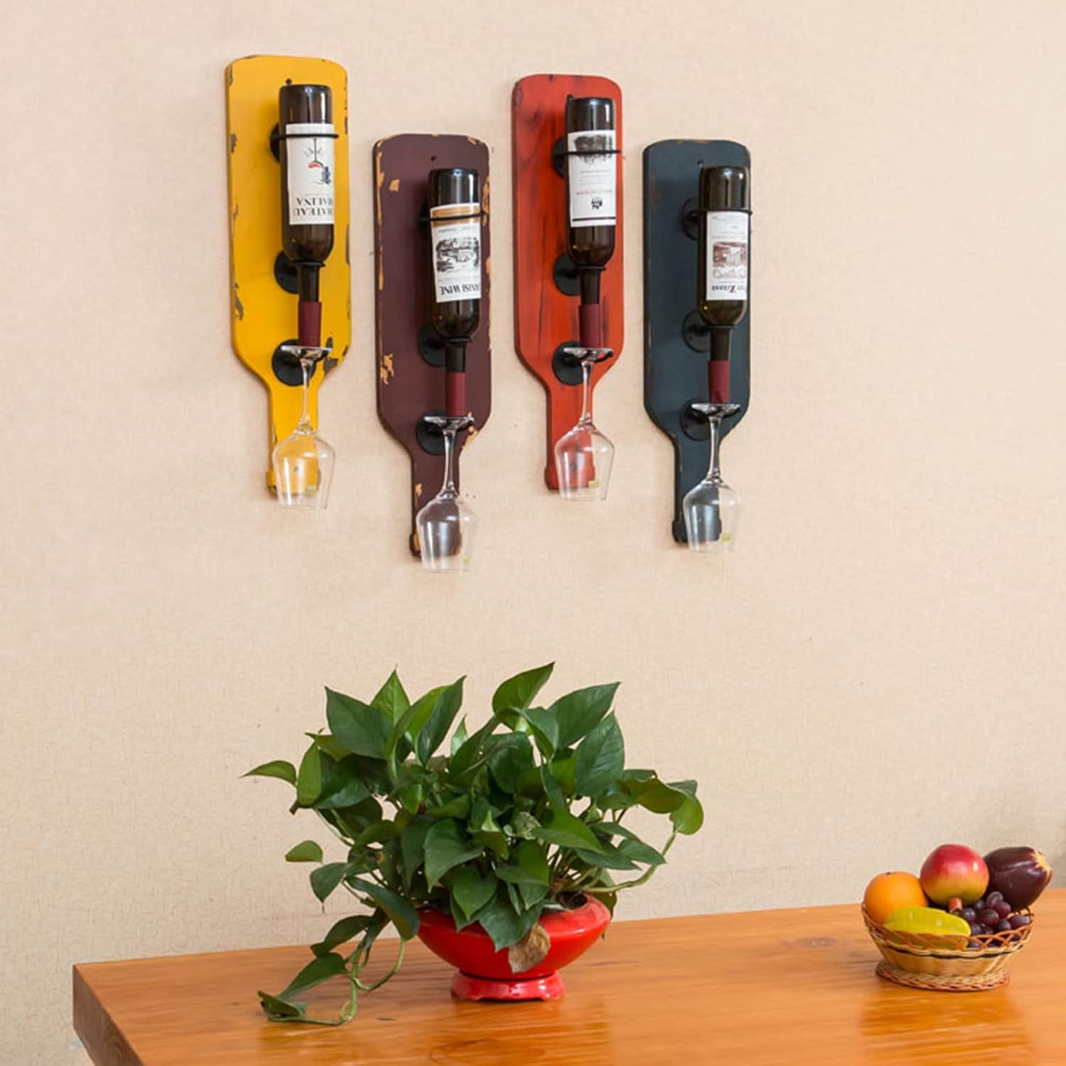 PSMPENG Wall Mounted Wine Rack with Glass Holder