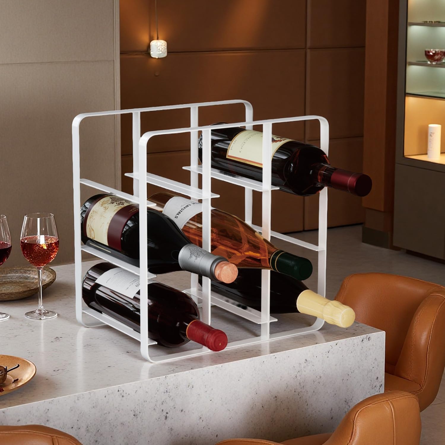 Buruis 9-Bottle Metal Wine Rack Freestanding No Assembly Required White