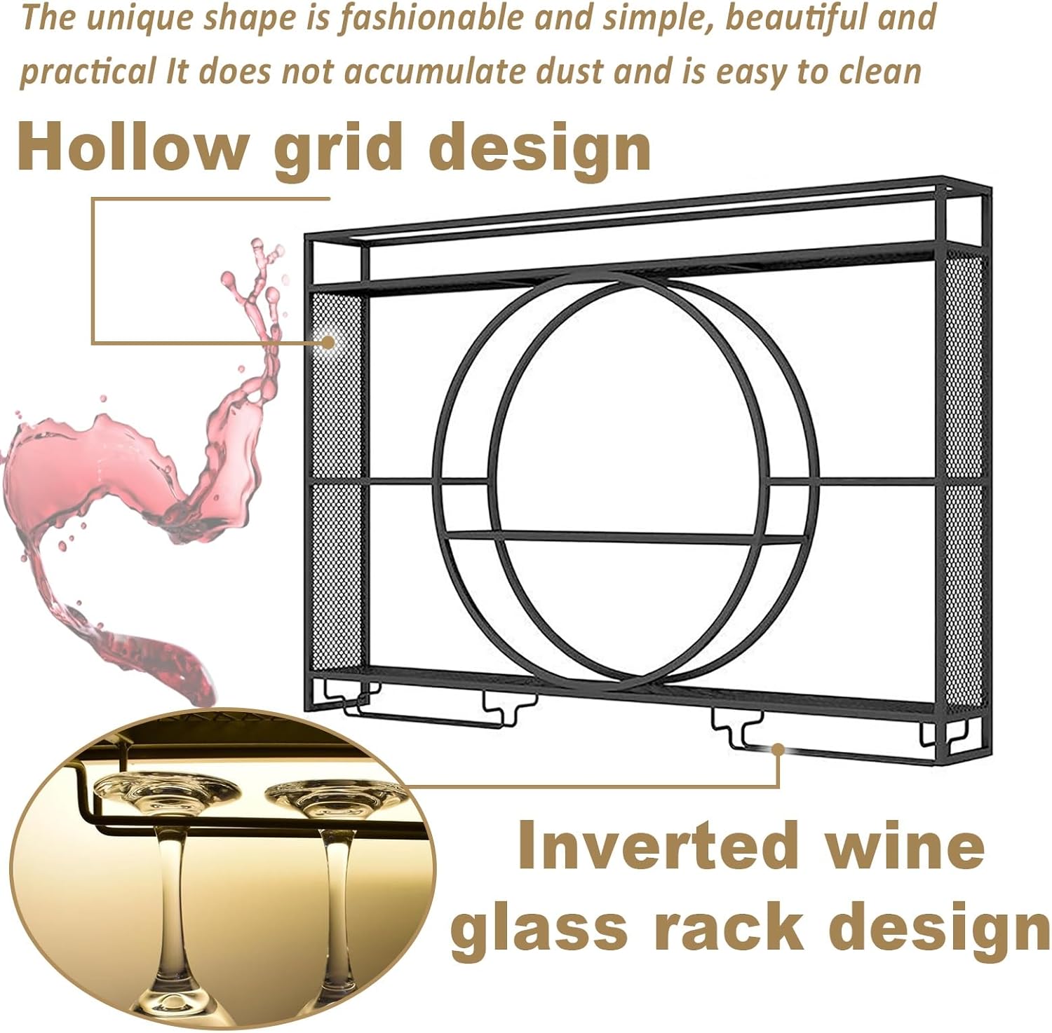 Modern Wall-Mounted Wine Rack with LED Lighting and Glass Holder