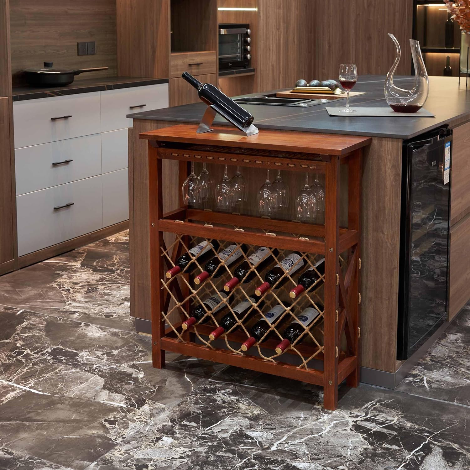 Rpuzonier Freestanding Wine Rack with Glass Holder