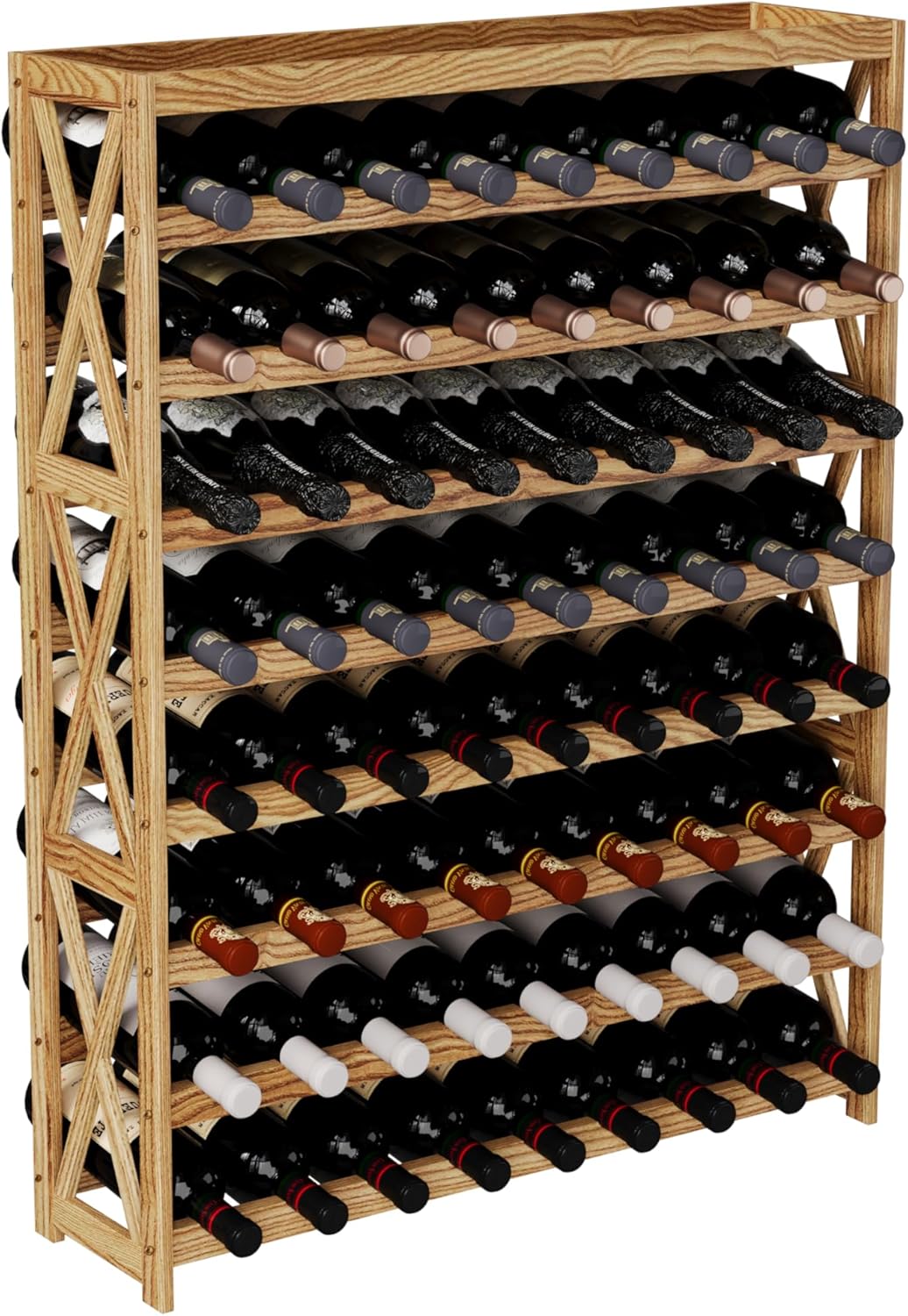 Solid Wood Wine Rack 8 Tier 72 Bottles Freestanding