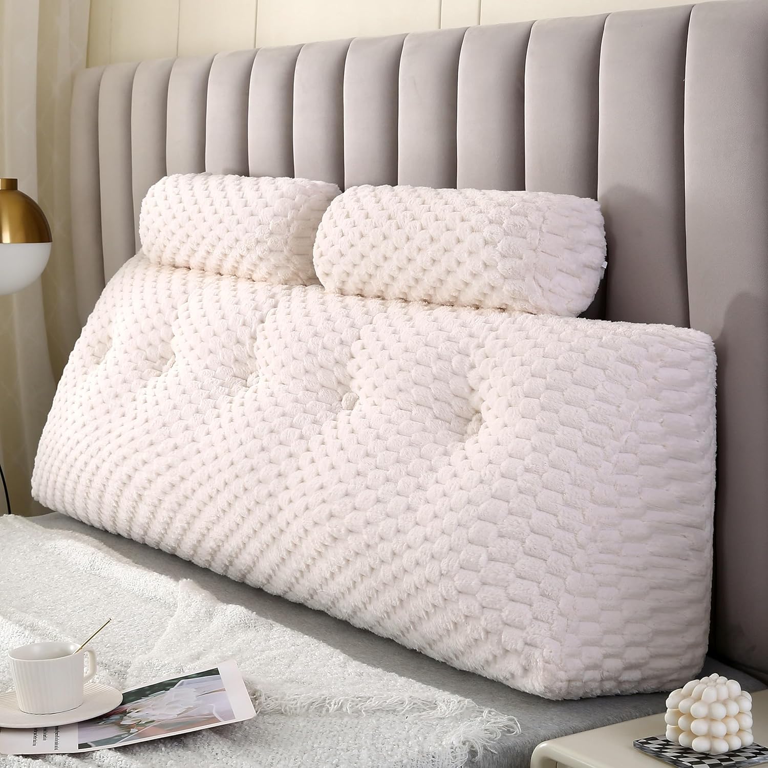 Gpround Wedge Headboard Pillow Set with 2 Roll Pillows