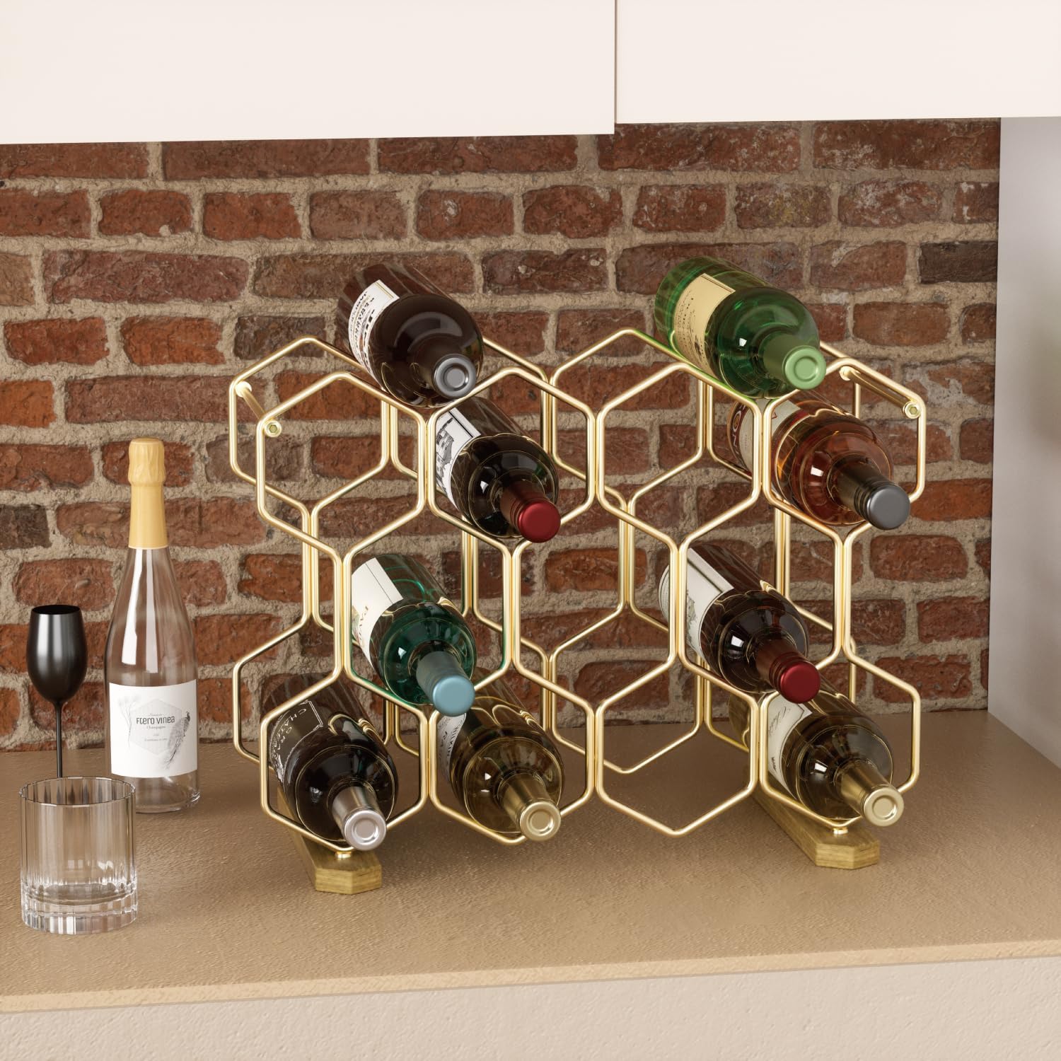 Buruis 14-Bottle Tabletop Wine Rack with Gold Base