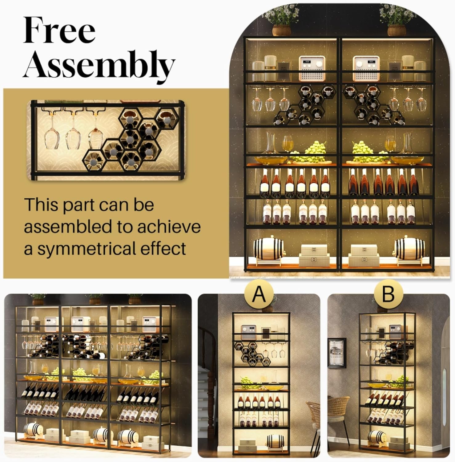 High Bar Wine Rack with LED Light 7-Layer Storage