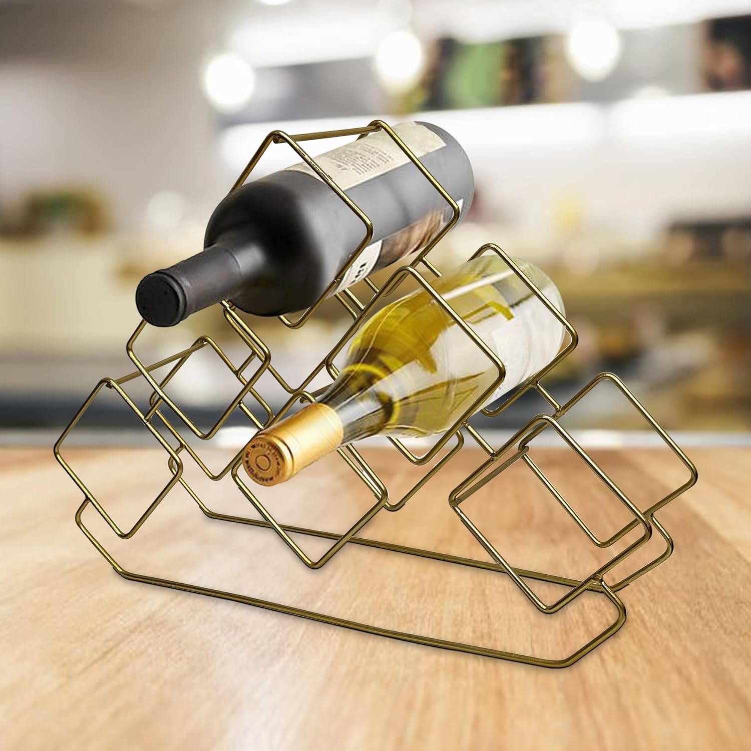 Nu Steel 6 Bottles Tabletop Wine Holder Gold Finish