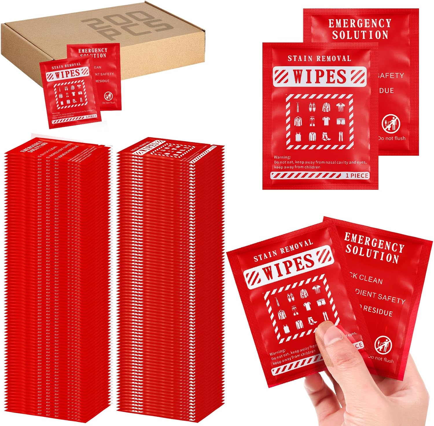 Timgle 200 Pcs Stain Remover Wipes for Clothes Fabric Carpet