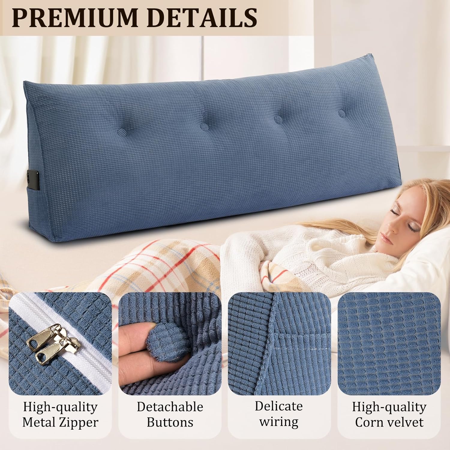 Huatean Home Headboard Pillow Full Blue 1