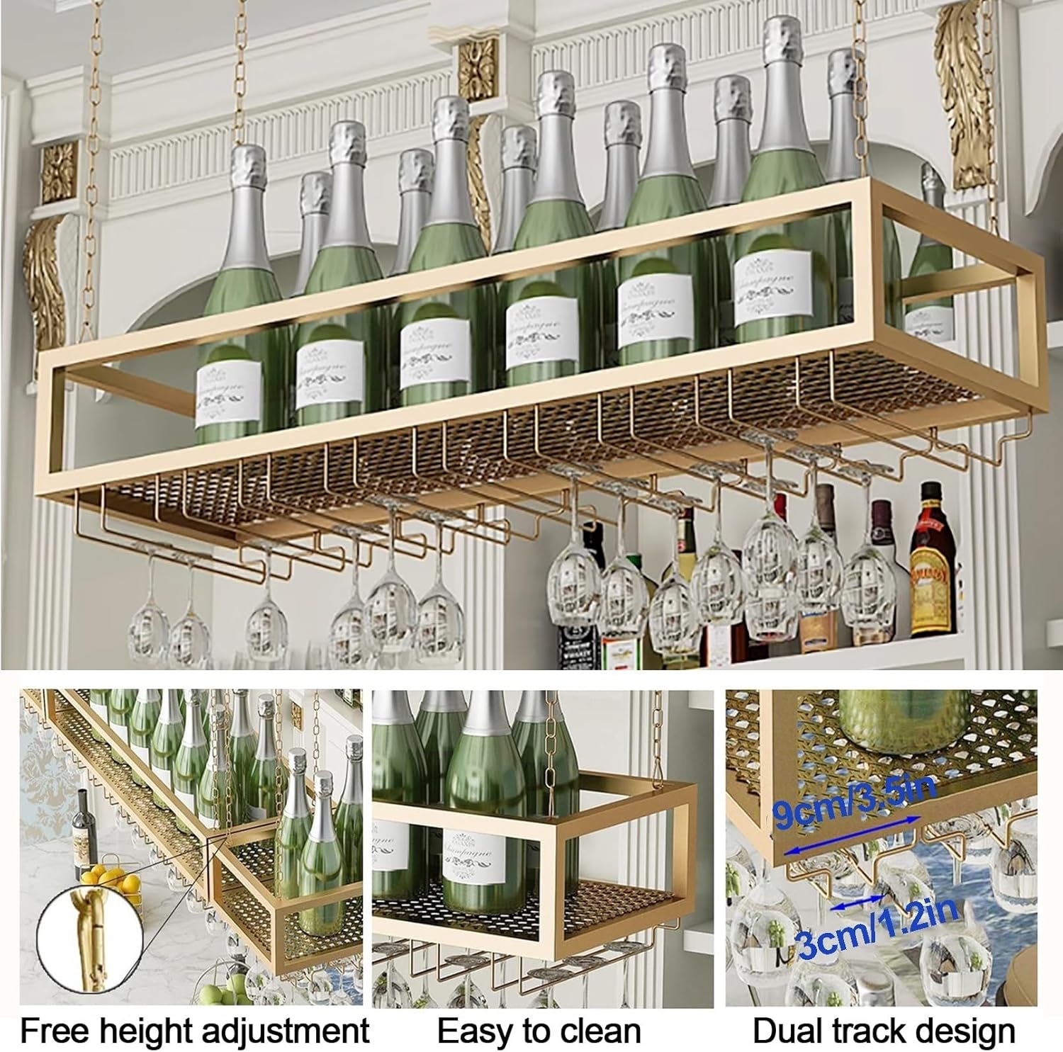 Ceiling Wine Glass Rack with Adjustable Height 1