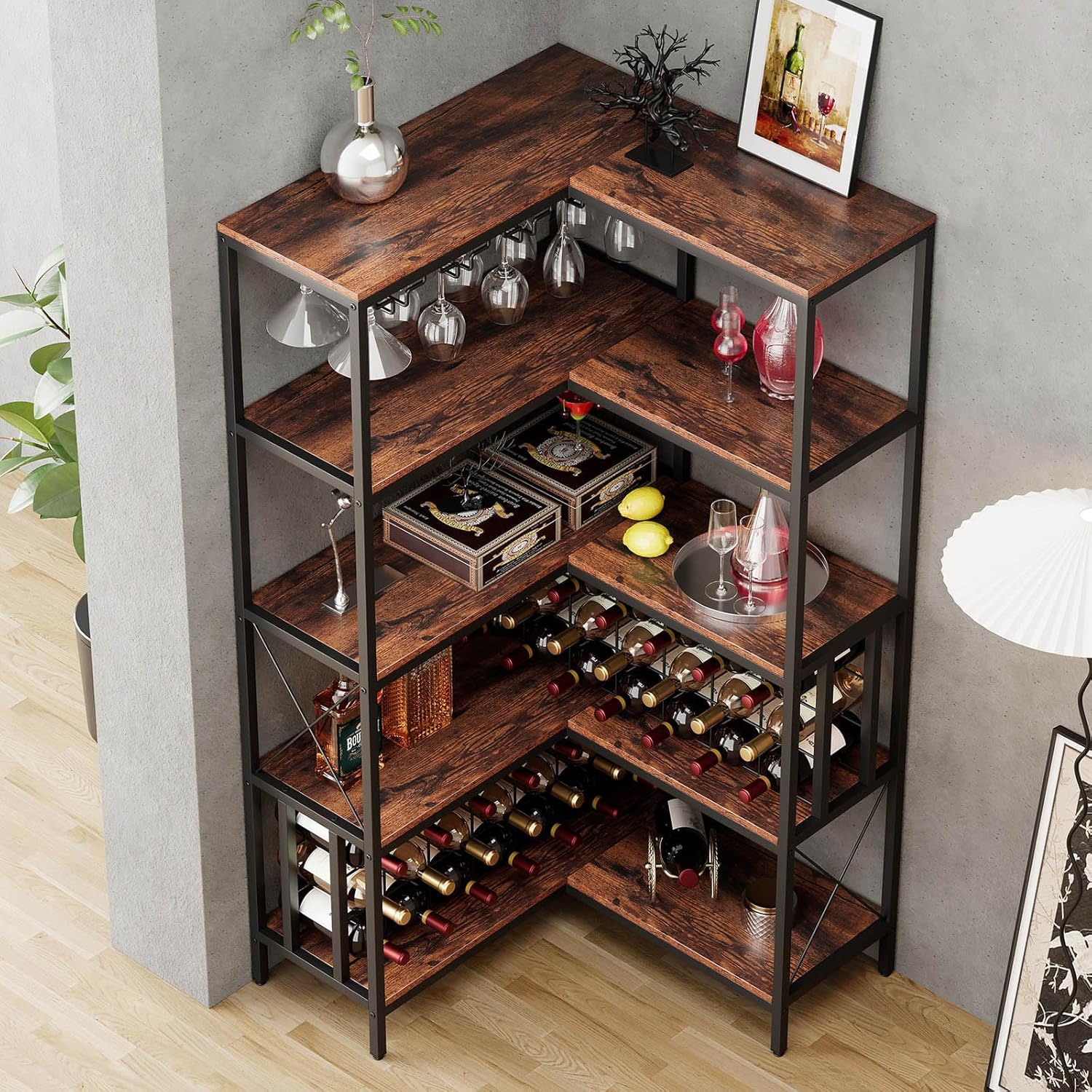 Industrial Corner Wine Rack with 20 Bottle Capacity