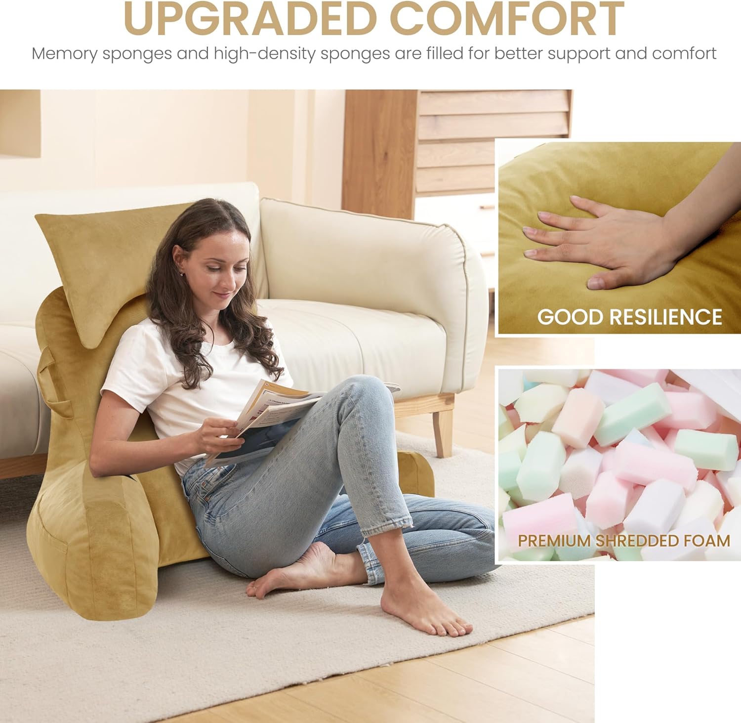 Unisakey Portable Reading Pillow with Headrest and Pockets