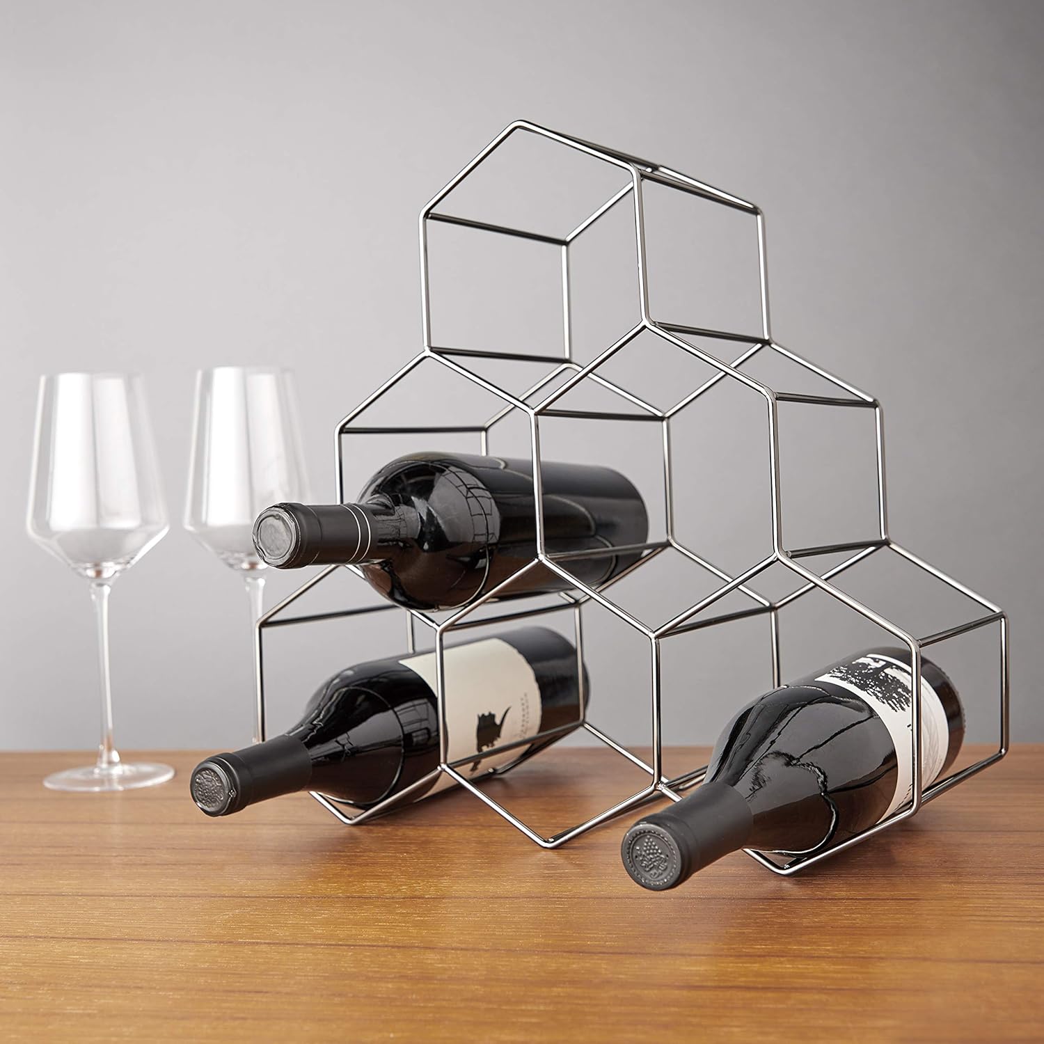 Viski Geo Countertop Wine Rack - 6 Bottle Capacity Gunmetal Black