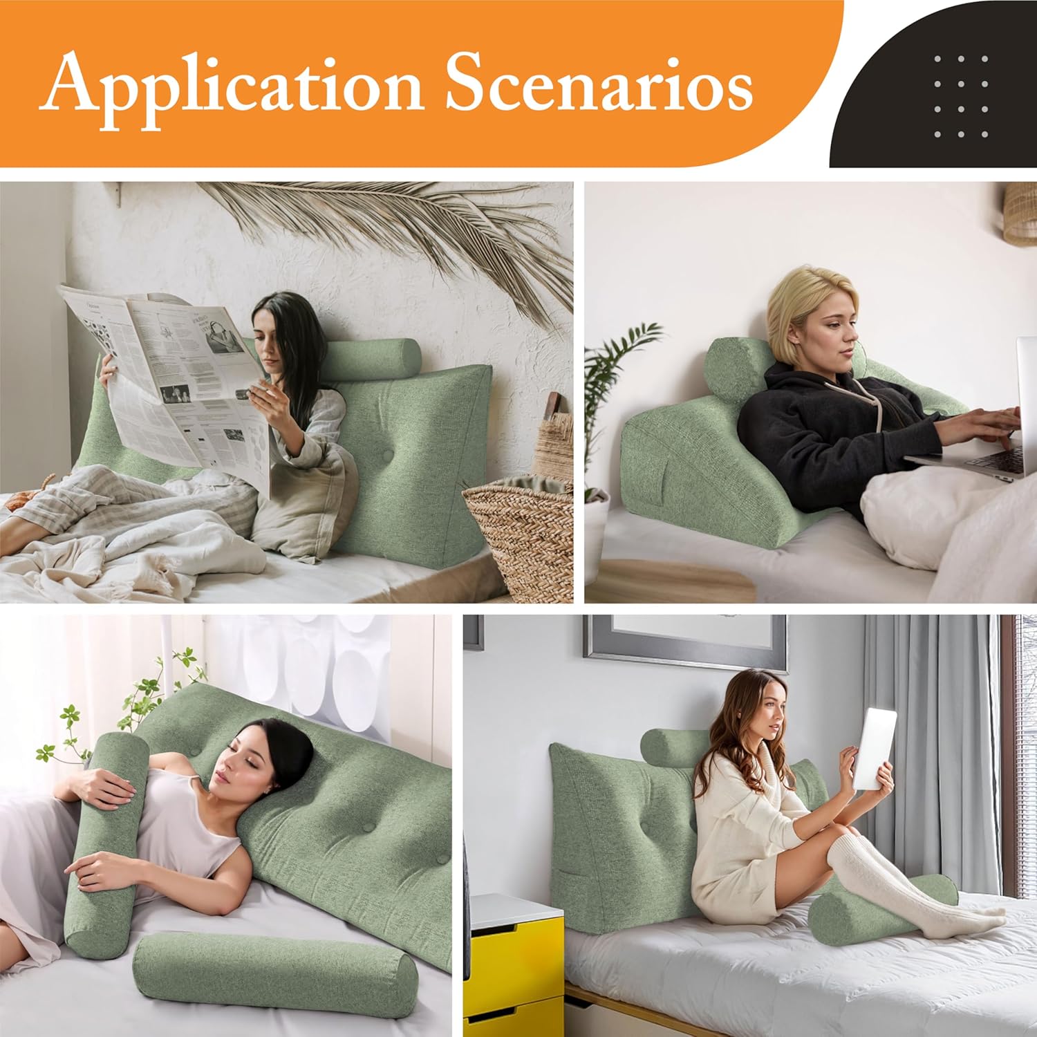 Thicken Headboard Pillow with Bolster for Bed Reading and TV Watching
