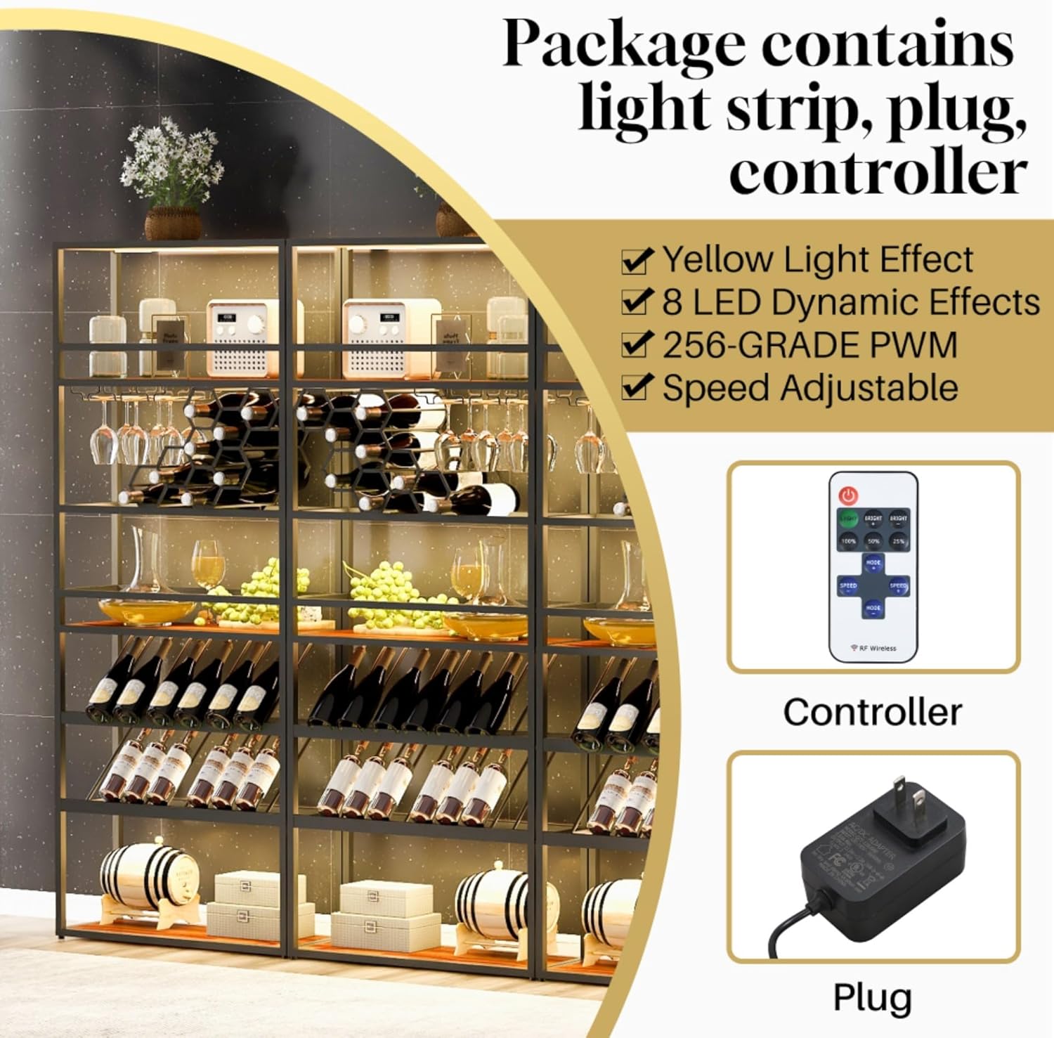 High Bar Wine Rack with LED Light 7-Layer Storage