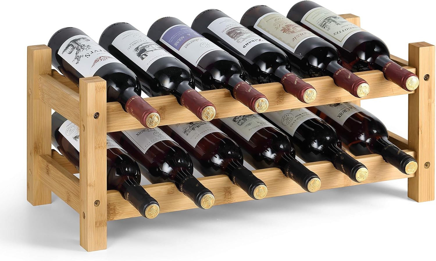 HYNAWIN 2 Tiers Bamboo Wine Rack Free Standing