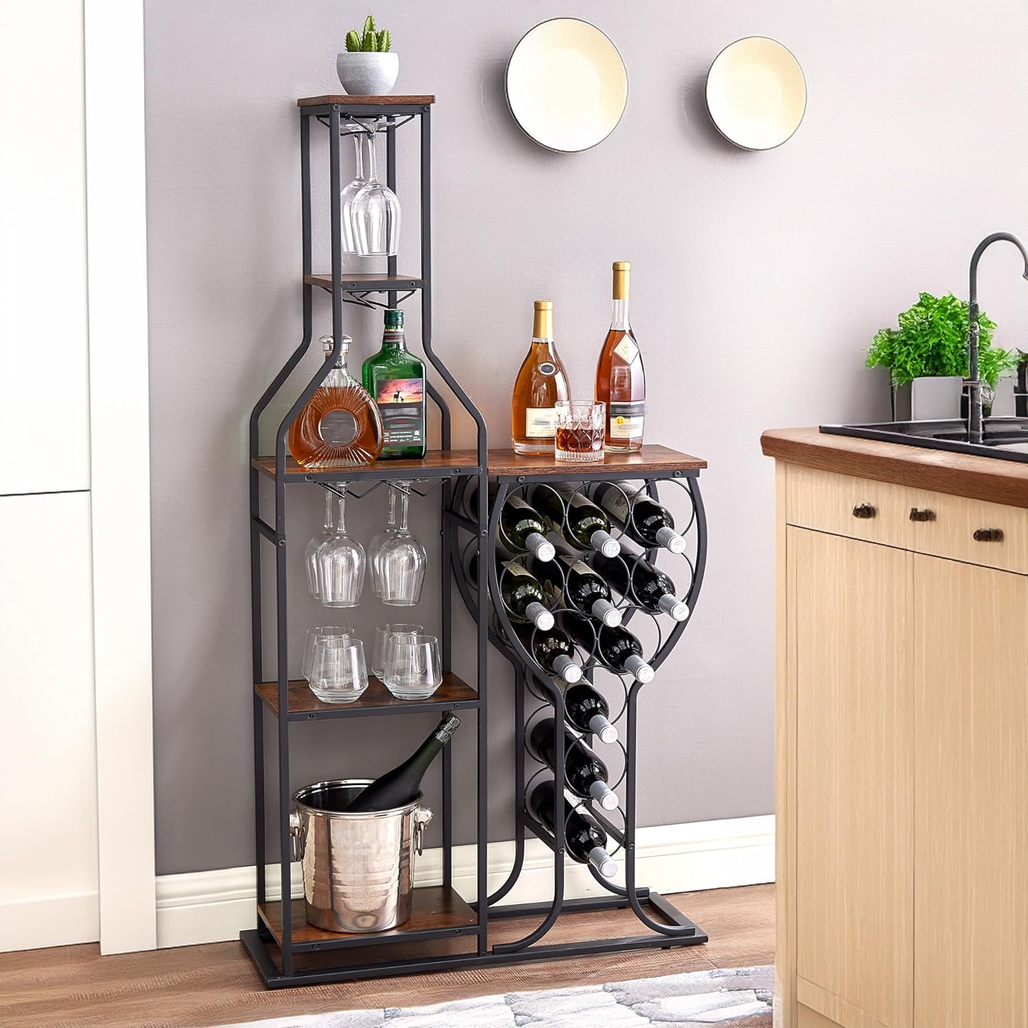 Mdhitsox 5 Tier Freestanding Wine Rack with Glass Holder