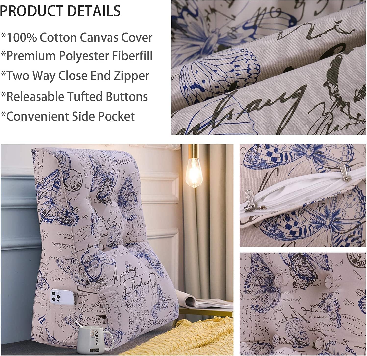 VERCART Reading Pillow with Curved Design