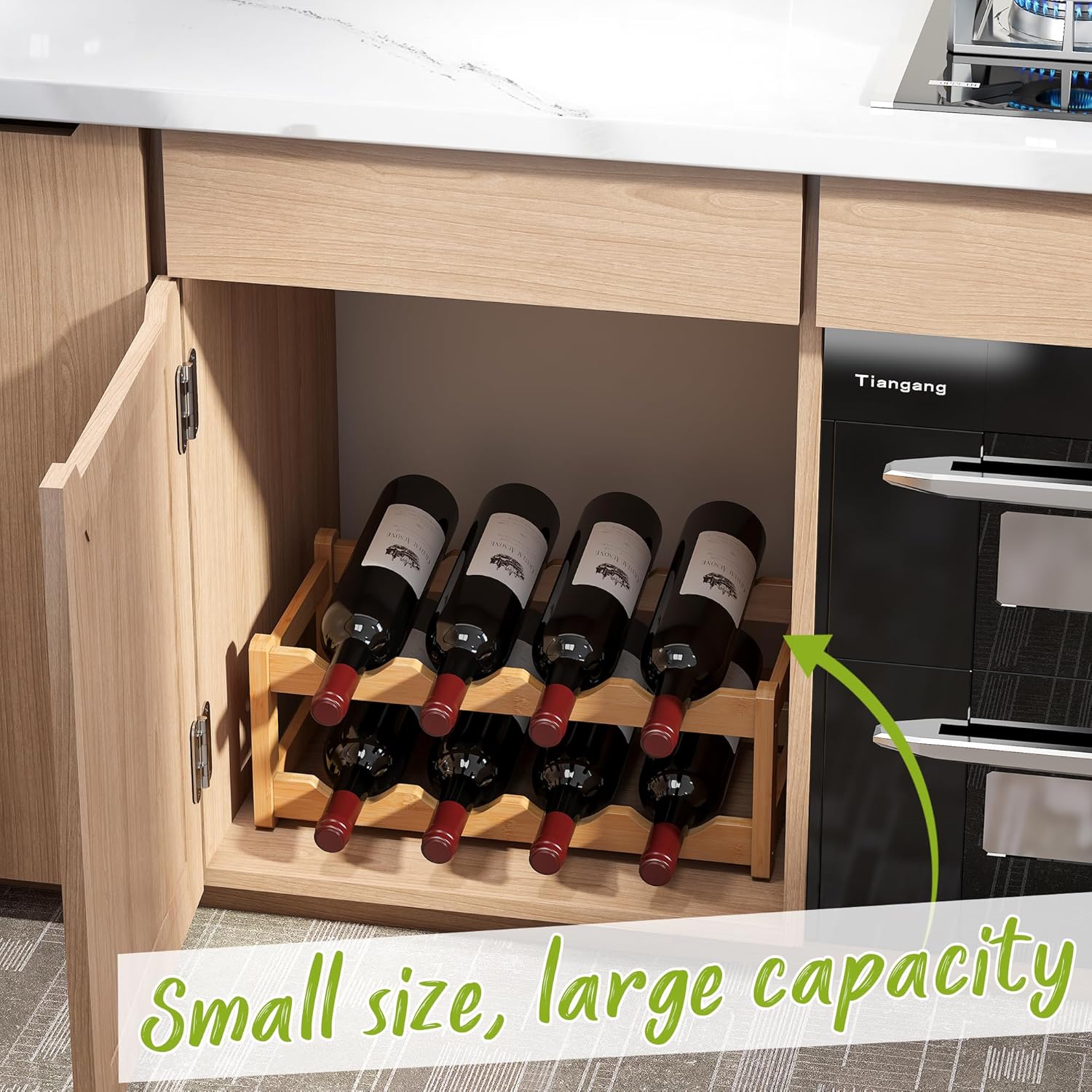 BMOSU Bamboo Wine Rack 2 Tiers Storage Cabinet