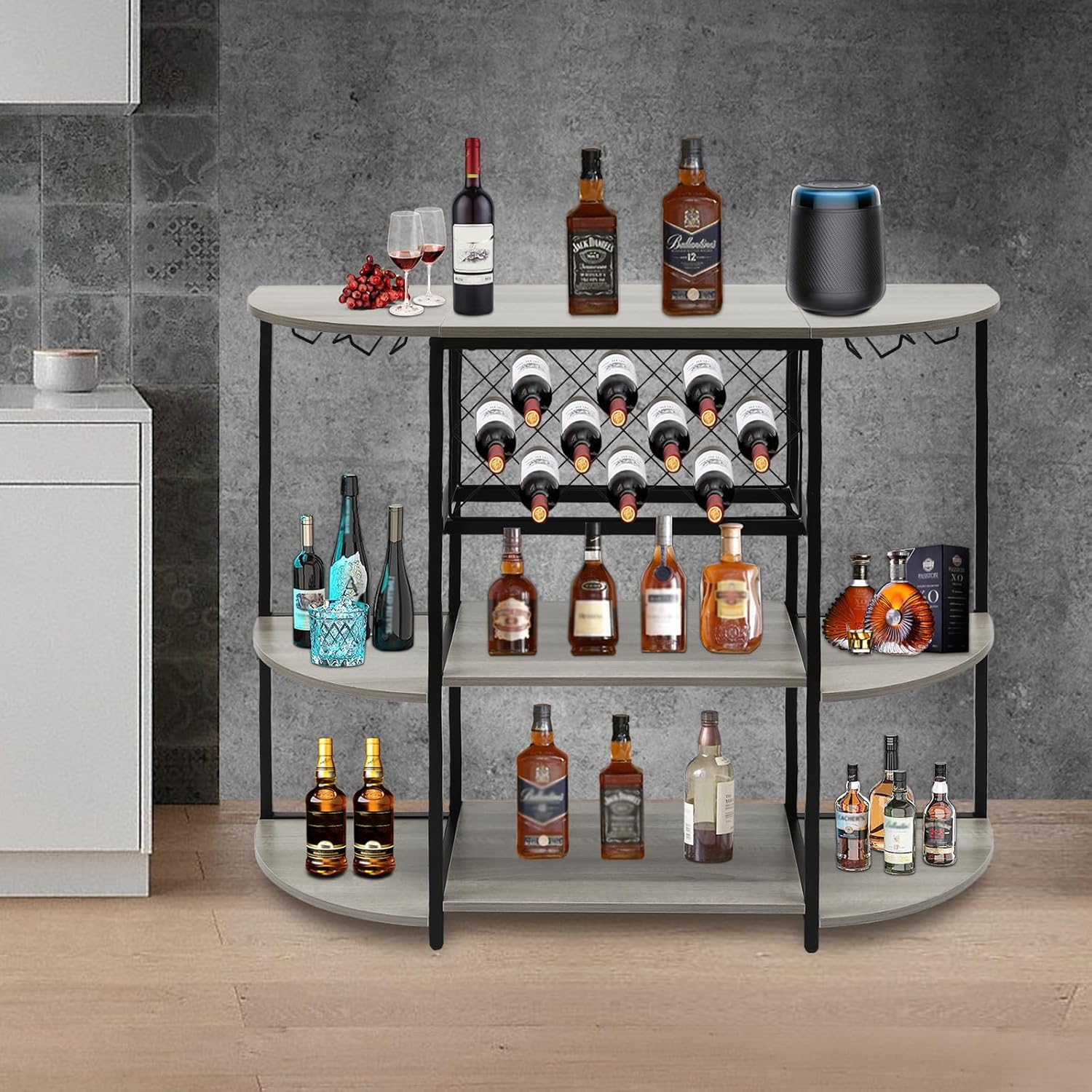 DYRABREST 3 Tier Wine Rack Table with Glass Holder
