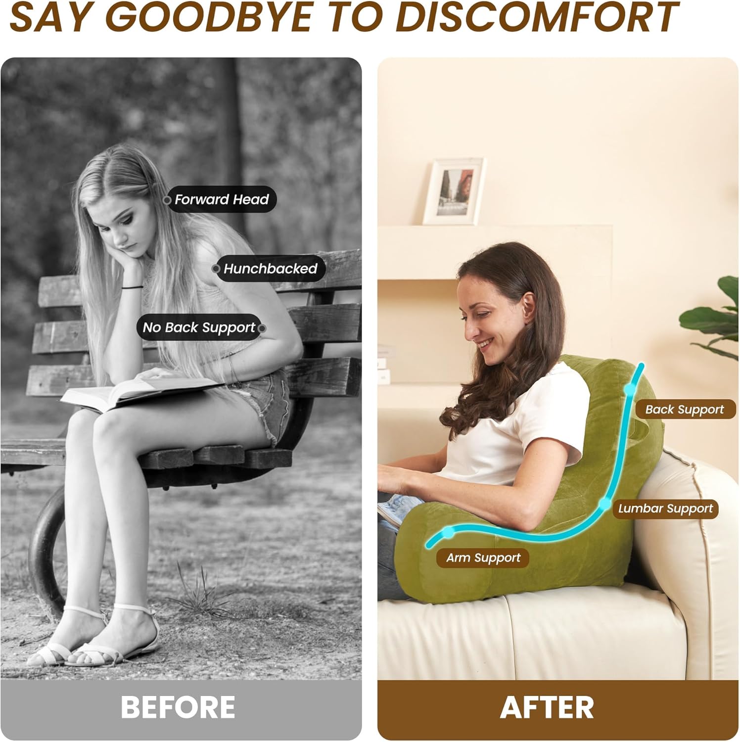 Unisakey Portable Reading Pillow with Pockets and Handles