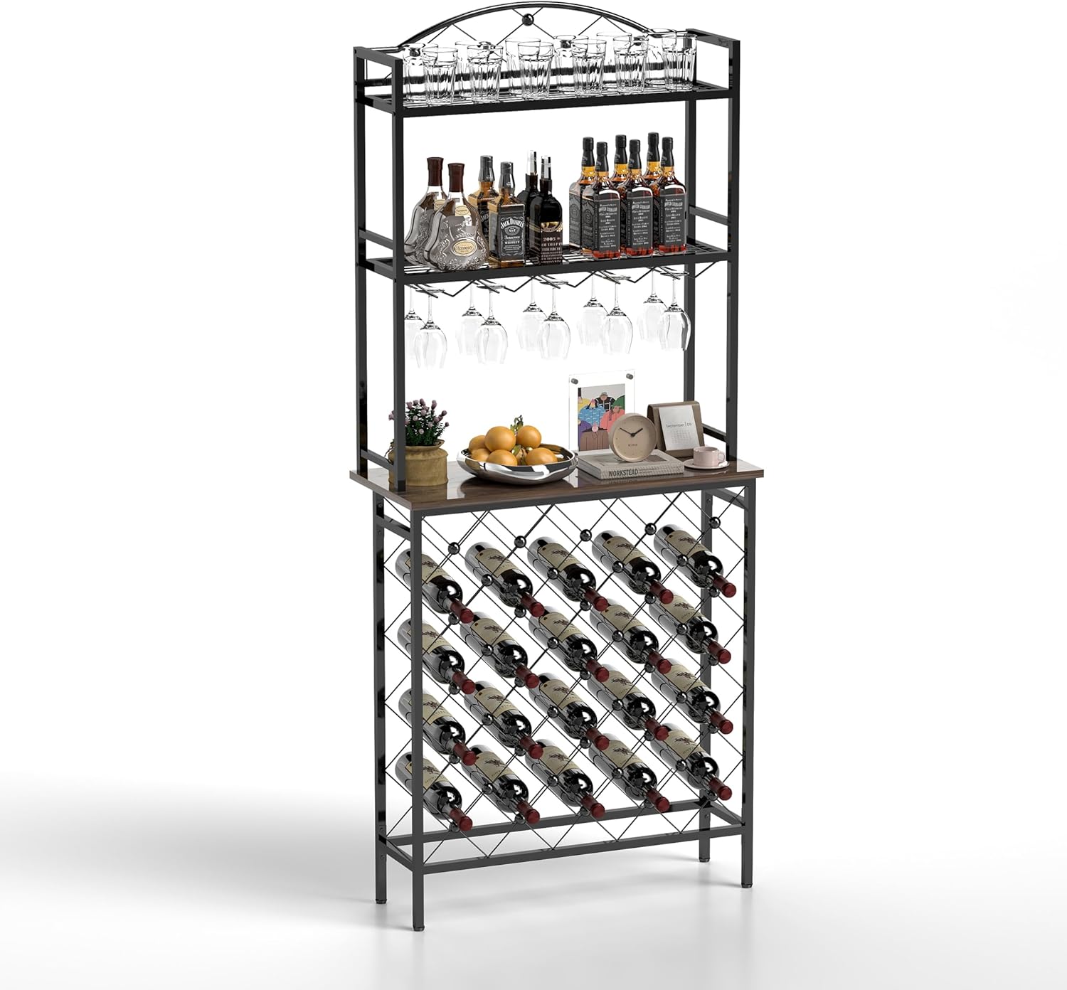 AMNOOI Industrial Style 3-Tier Wine Rack Bar Table