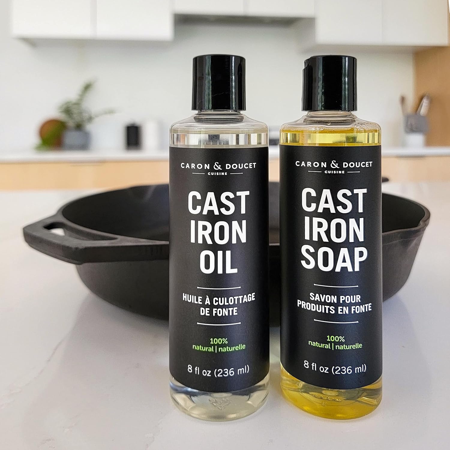 CARON DOUCET Cast Iron Cleaning Set 8oz Seasoning Oil Soap