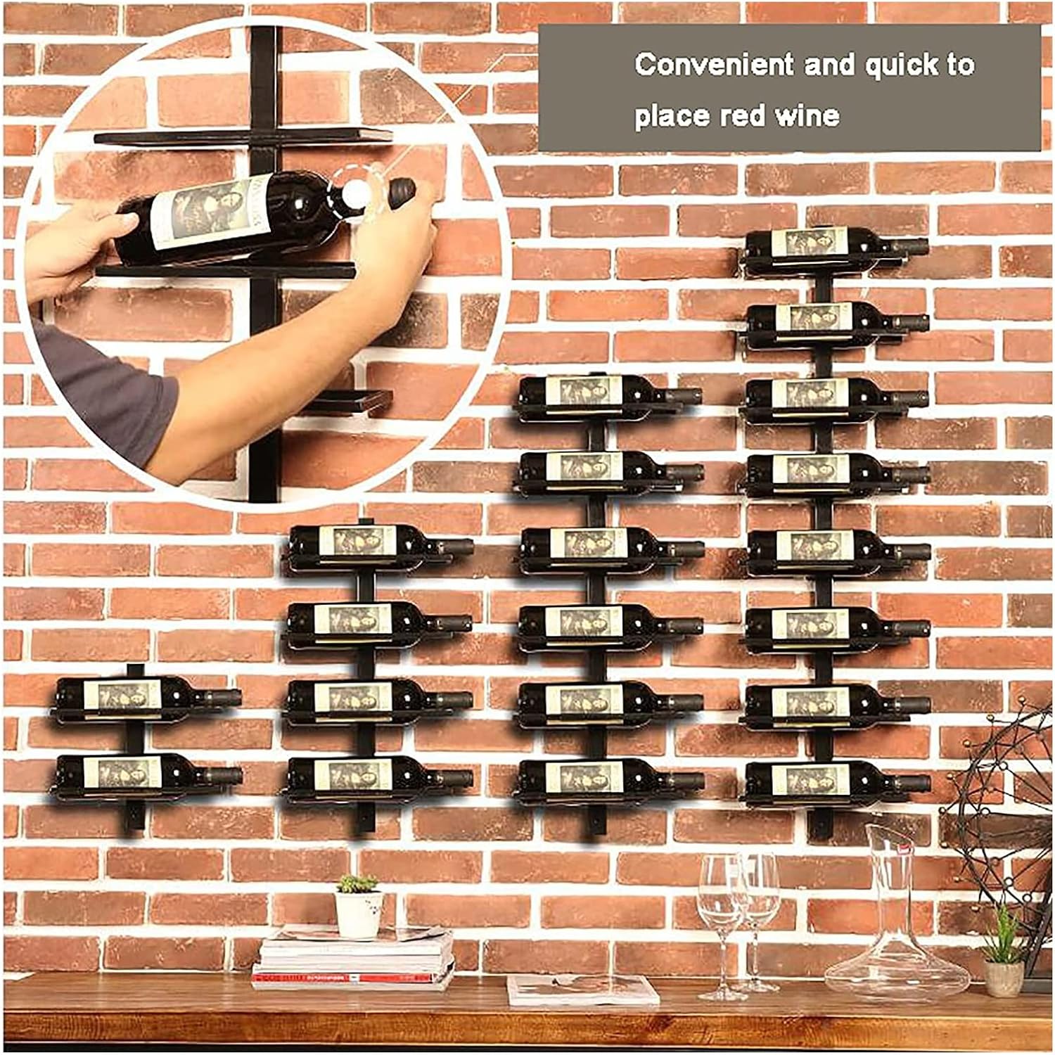ALDEPO Wall-Mounted Wine Rack 4-Bottle Rustic Metal Holder