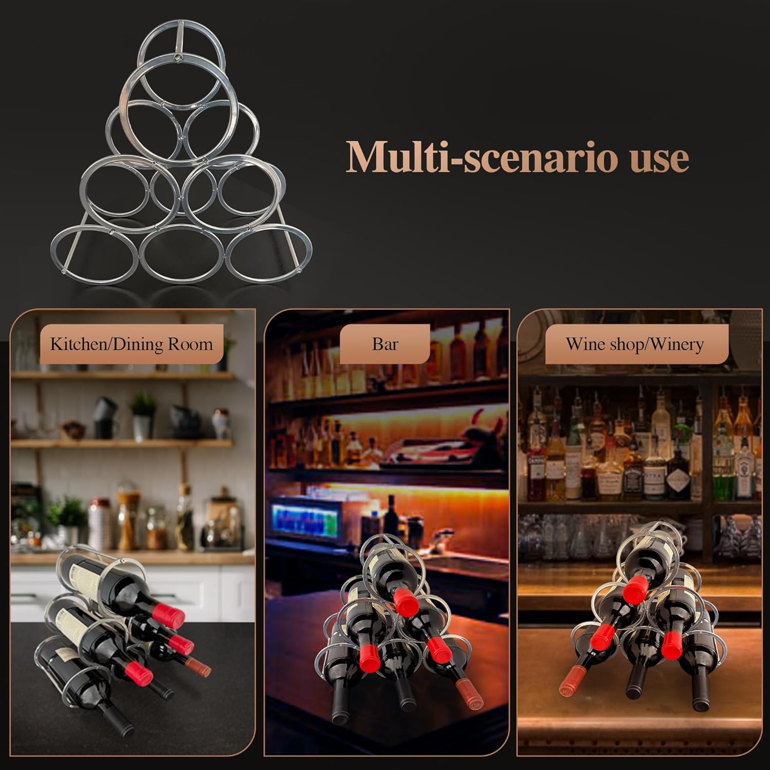 Lilys Home Countertop Wine Rack - 6 Bottle Holder Freestanding Elegant Kitchen Storage
