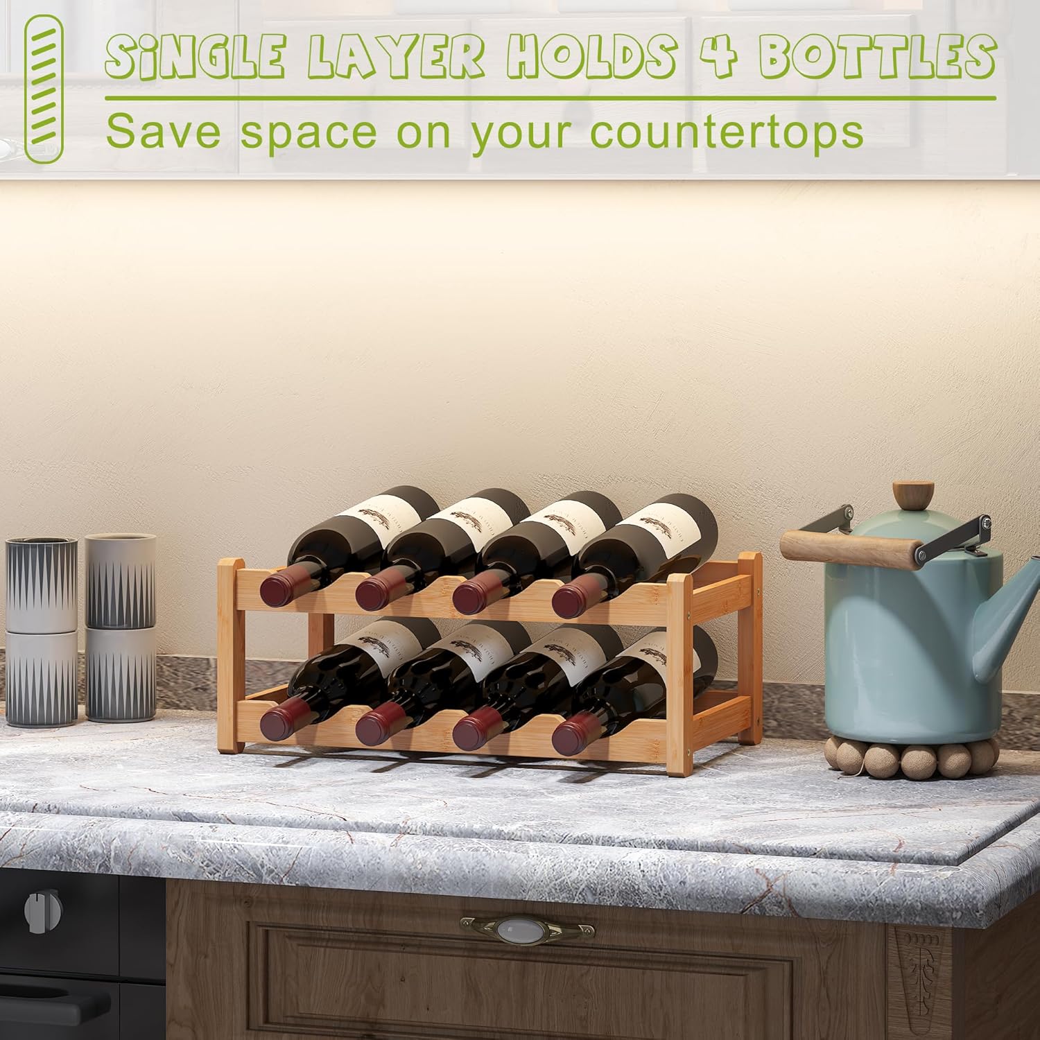 BMOSU Bamboo Wine Rack 2 Tiers Storage Cabinet