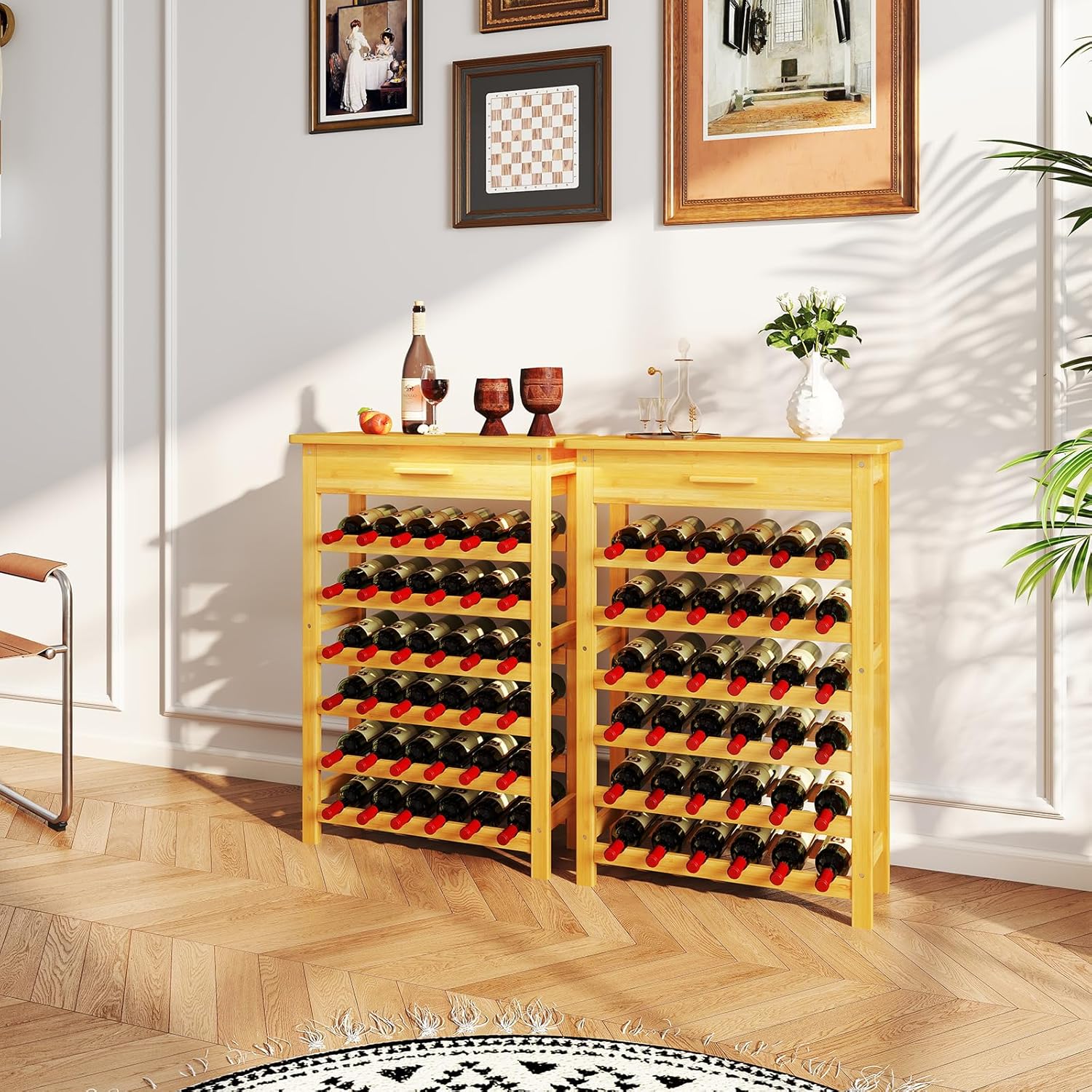 Kinbor 6-Tier Bamboo Wine Rack with Drawer 1