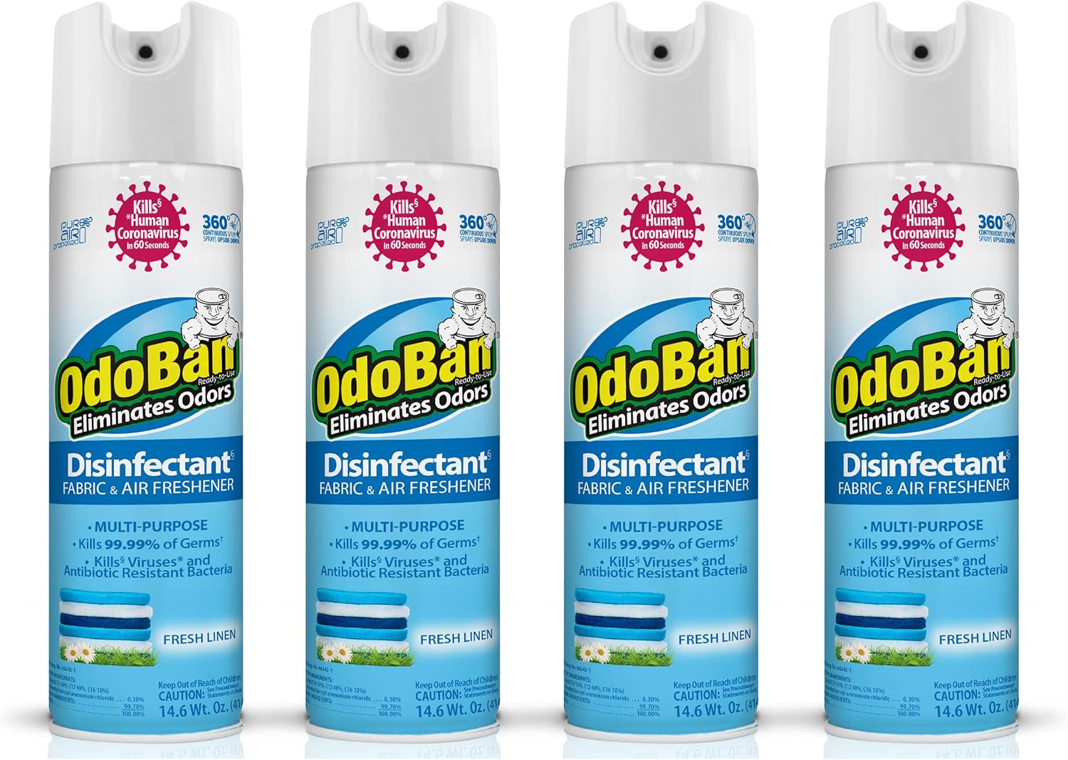 OdoBan 360-Degree Continuous Spray Disinfectant 4 Pack Fresh Linen Scent