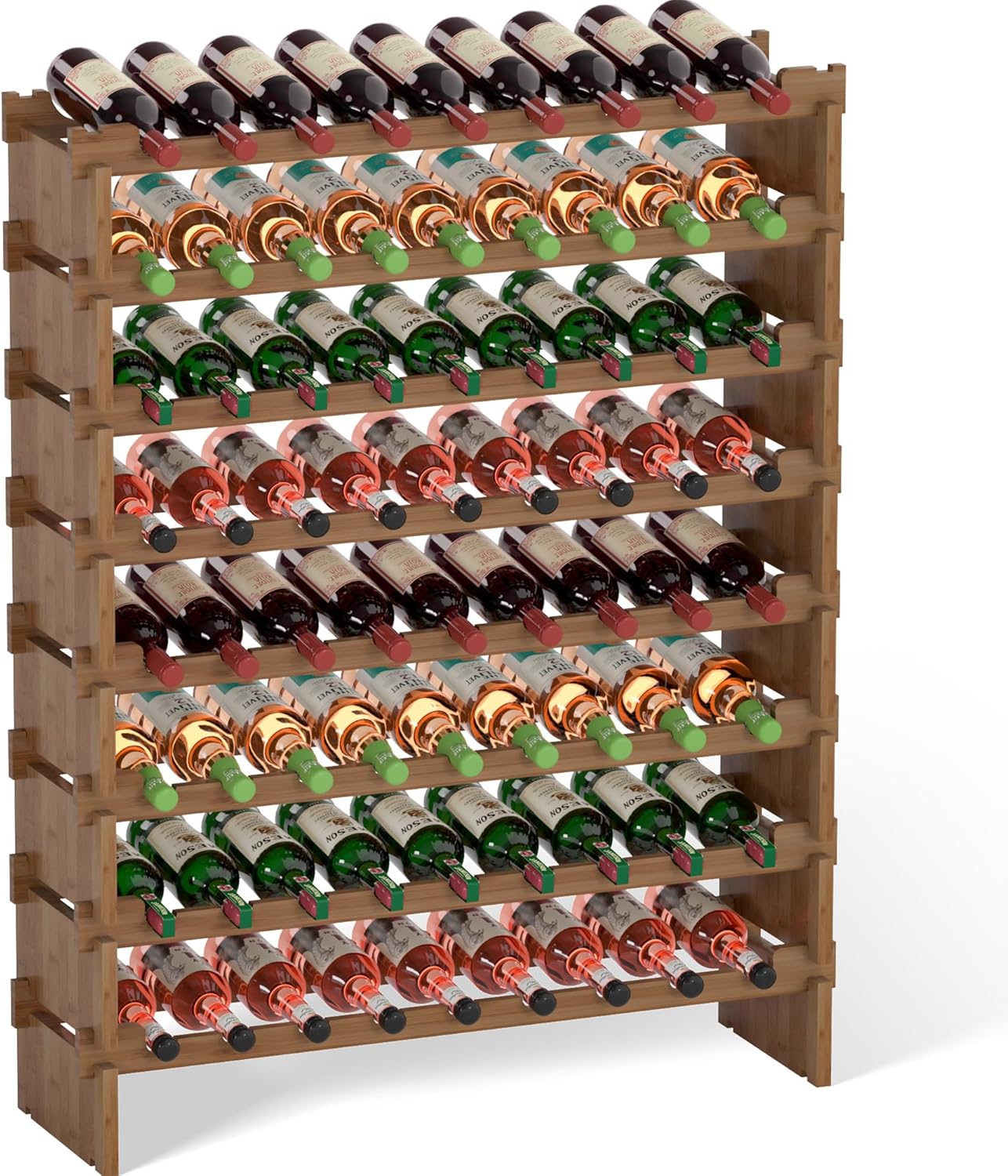Domax 8 Tier Freestanding Wine Rack - 72 Bottle Capacity Bamboo Storage