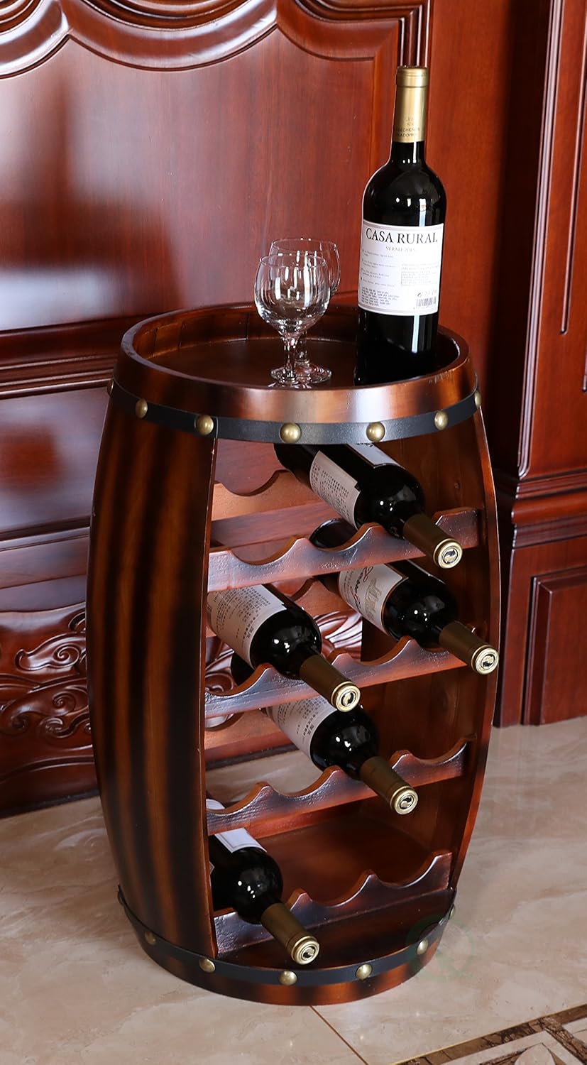 Vintiquewise Wooden Barrel Shaped 14 Bottle Wine Rack