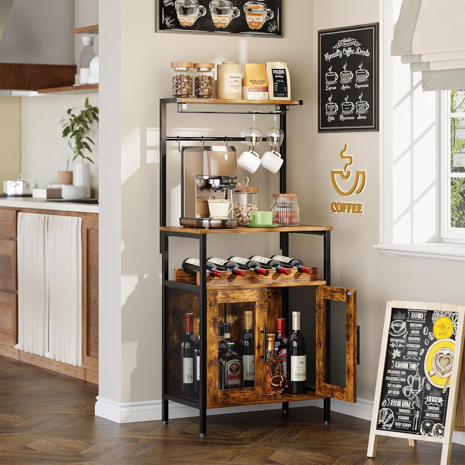 X-cosrack 3-Tier Bar Cabinet with S Hooks Mesh Doors