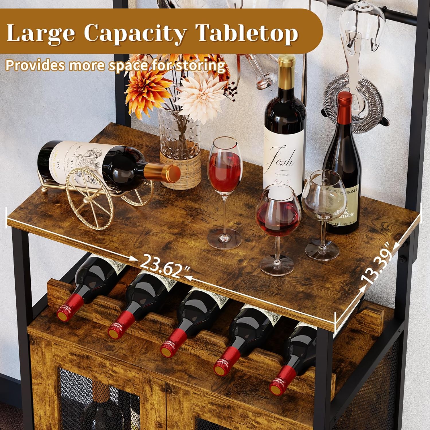 X-cosrack 3-Tier Bar Cabinet with S Hooks Mesh Doors